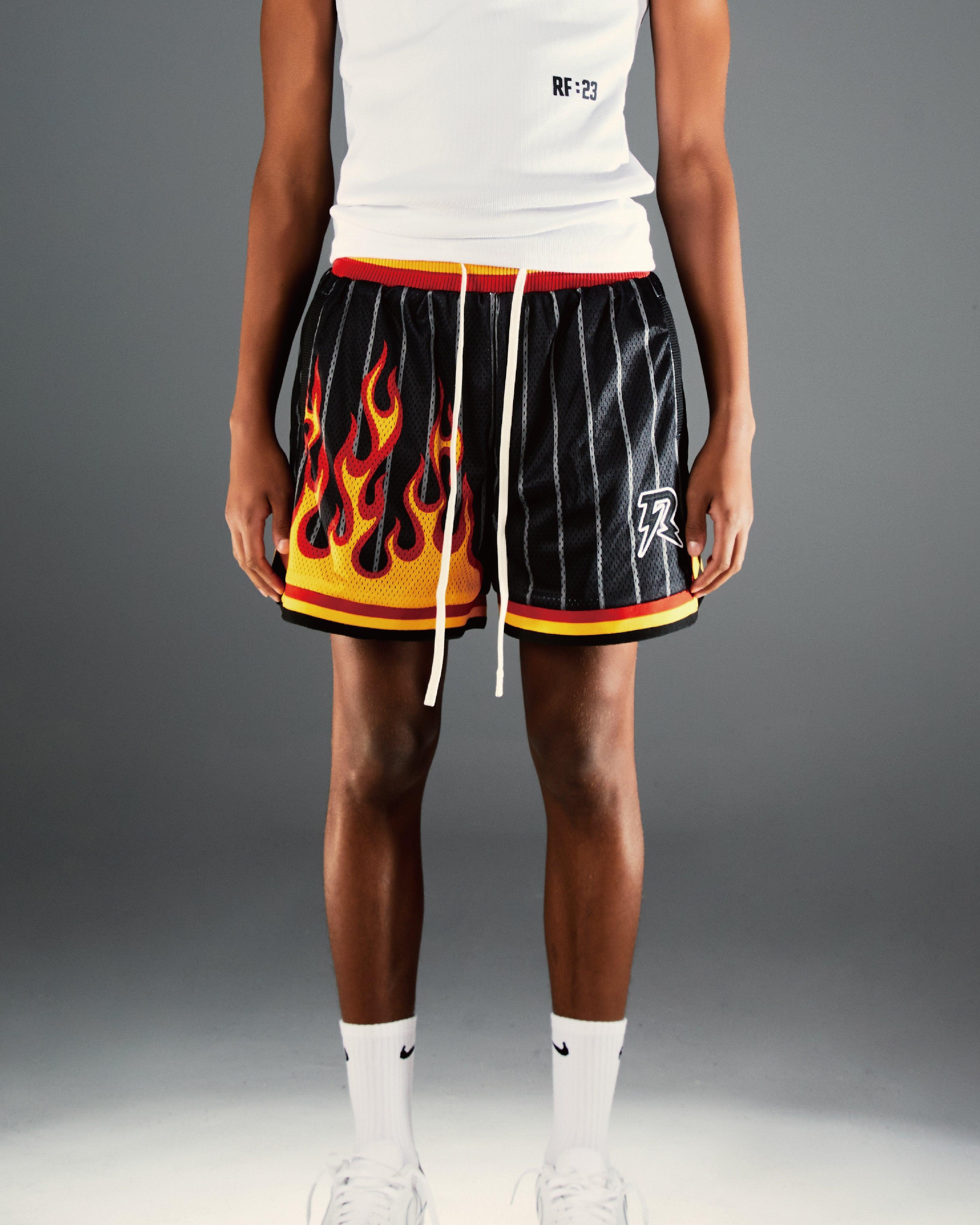 FLAMES LAVA PRINTING MESH SHORTS BLACK - RESERFF FLAMES LAVA PRINTING MESH SHORTS BLACK