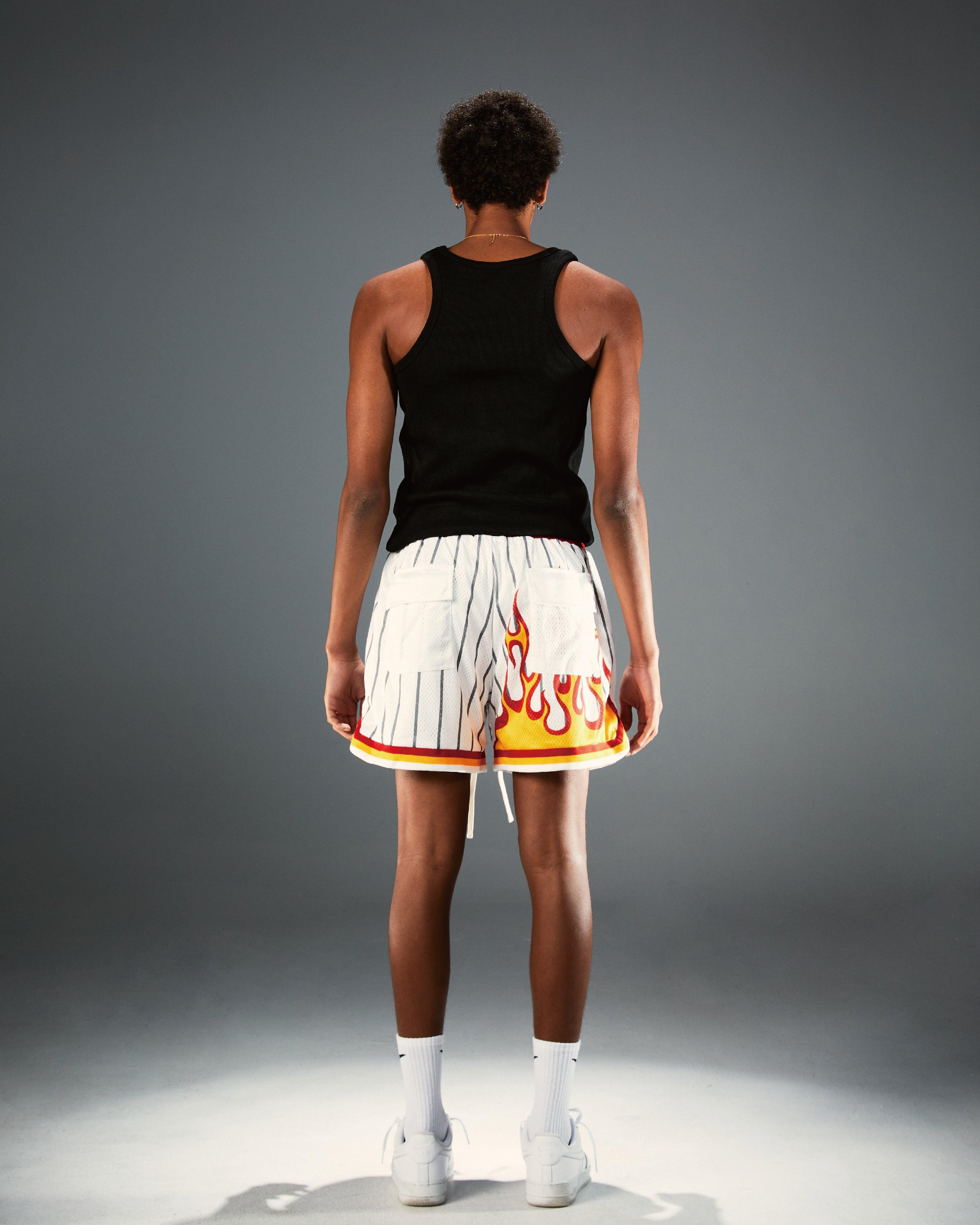 FLAMES LAVA PRINTING MESH SHORTS WHITE - RESERFF FLAMES LAVA PRINTING MESH SHORTS WHITE