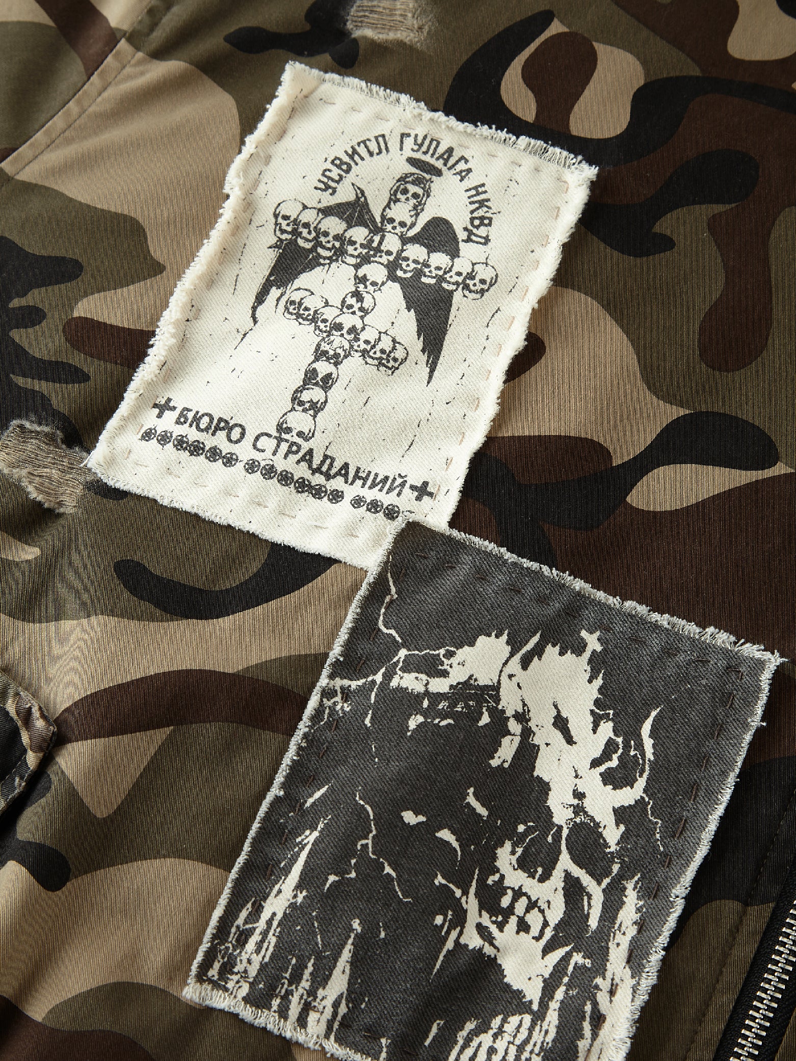 HELL CROSS WASHED VINTAGE PATCH DISTRESSED CAMOUFLAGE COTTON JACKET CAMOUFLAGE GREY