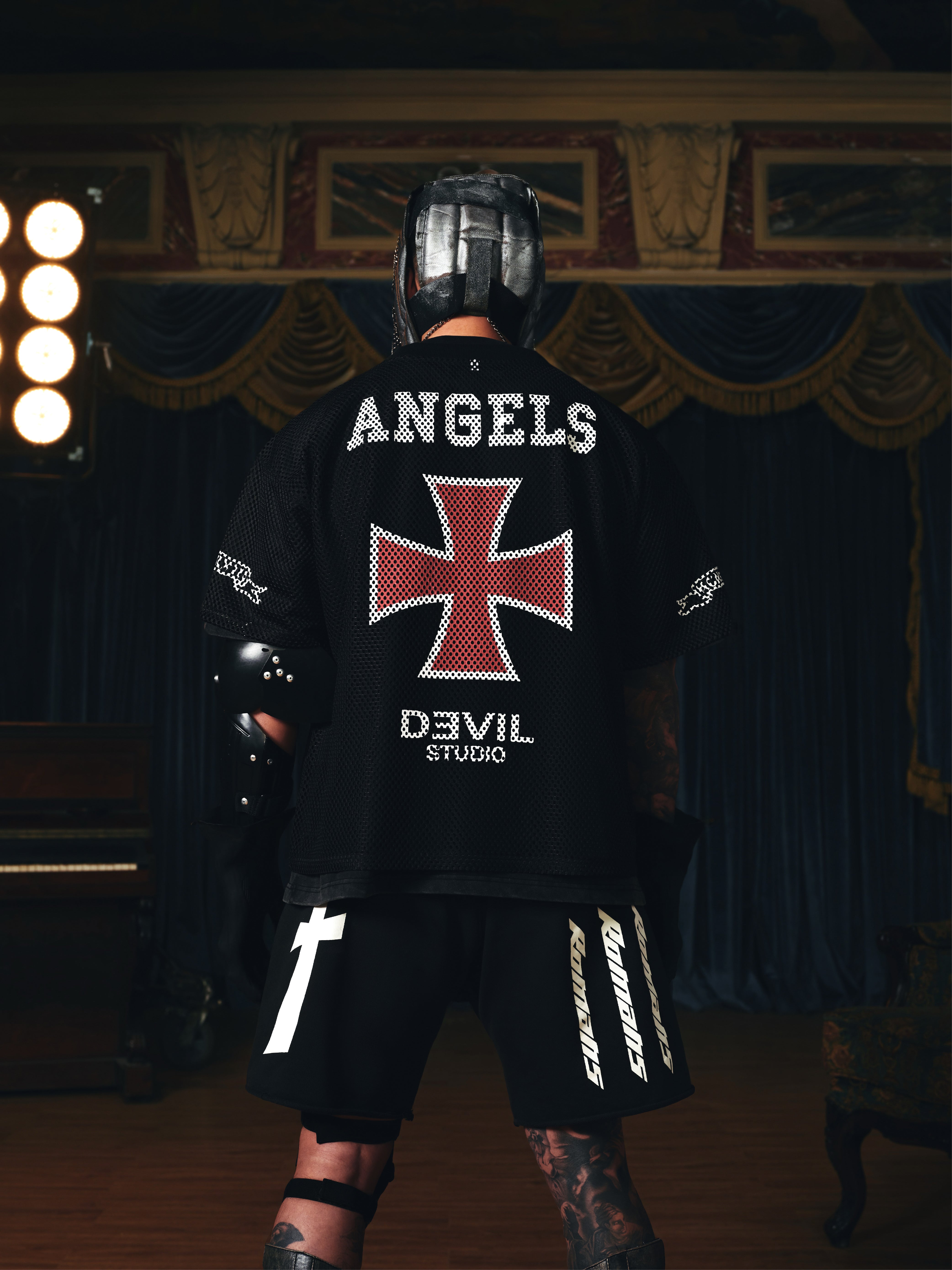 ANGEL LIGHT CROSS PRINT MESH JERSEY TEES