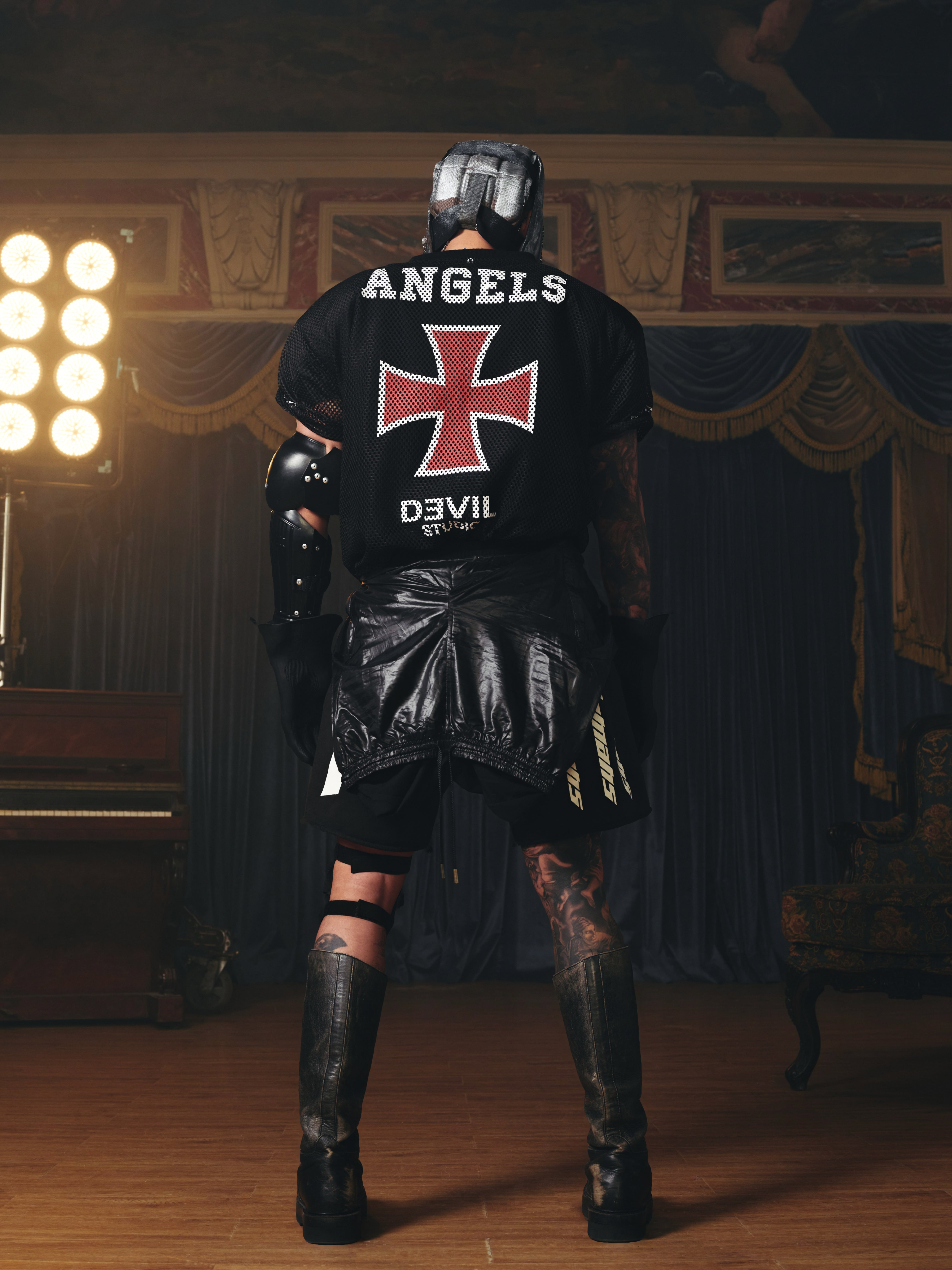 ANGEL LIGHT CROSS PRINT MESH JERSEY TEES