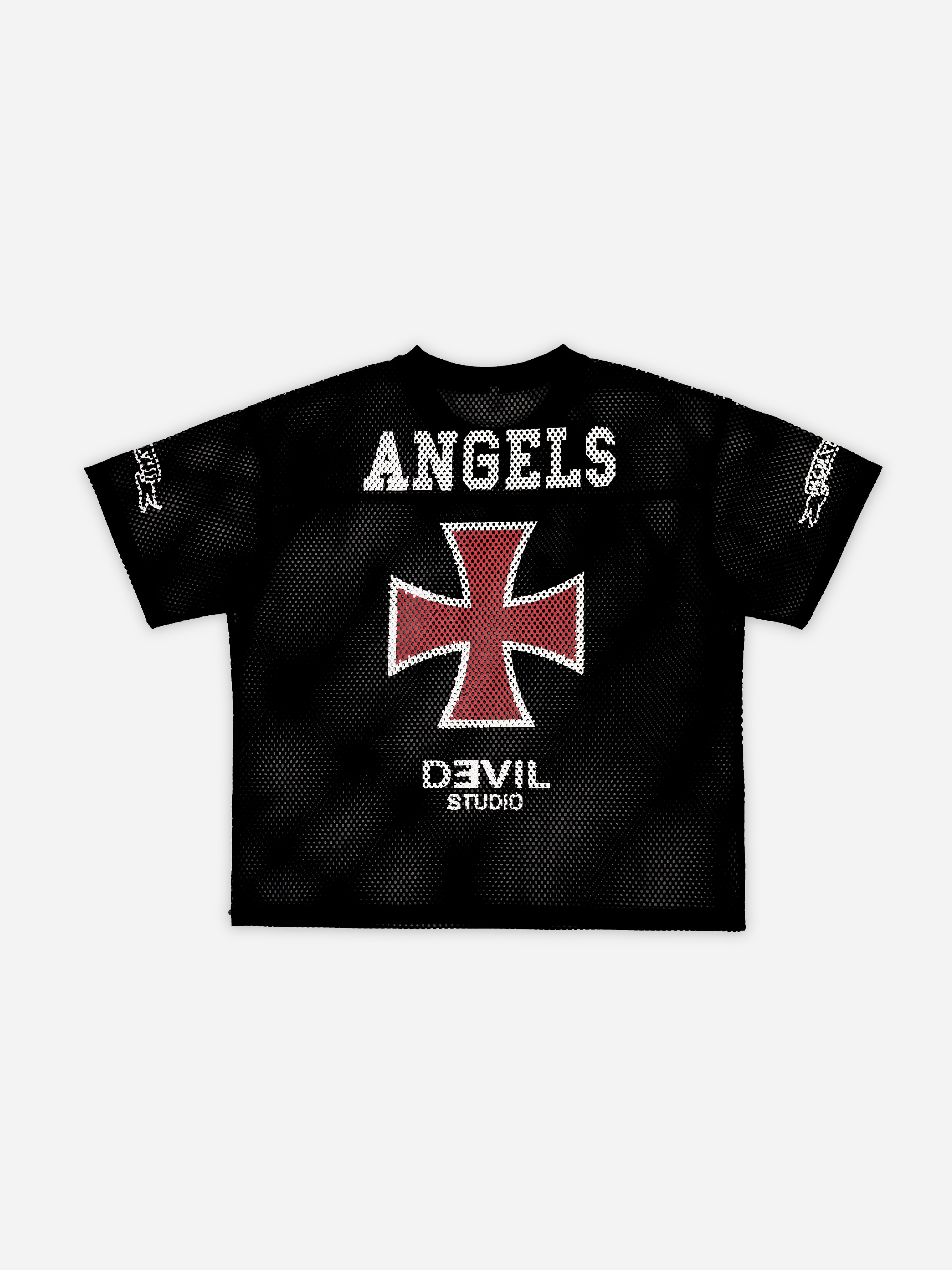 ANGEL LIGHT CROSS PRINT MESH JERSEY TEES