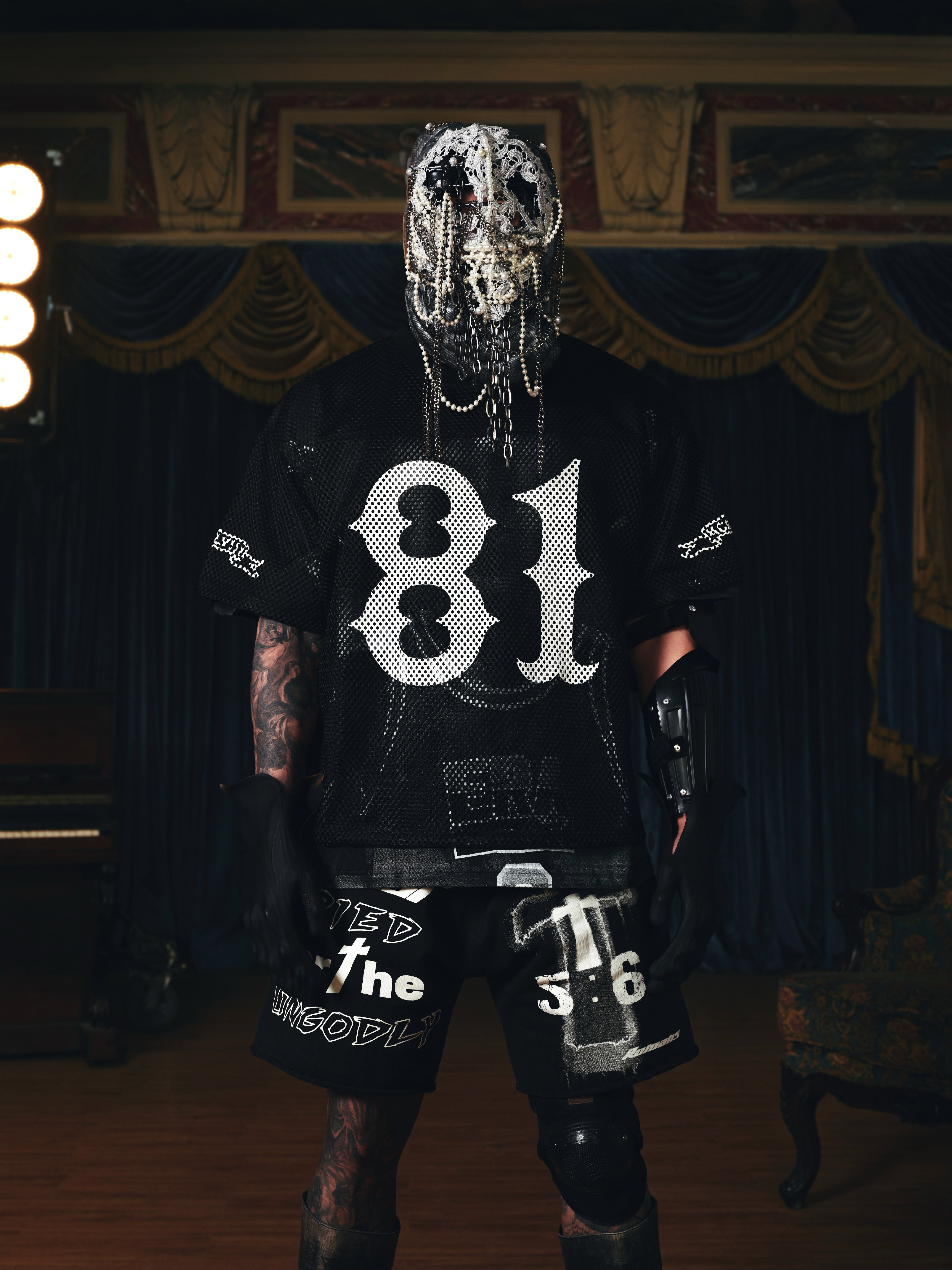 ANGEL LIGHT CROSS PRINT MESH JERSEY TEES
