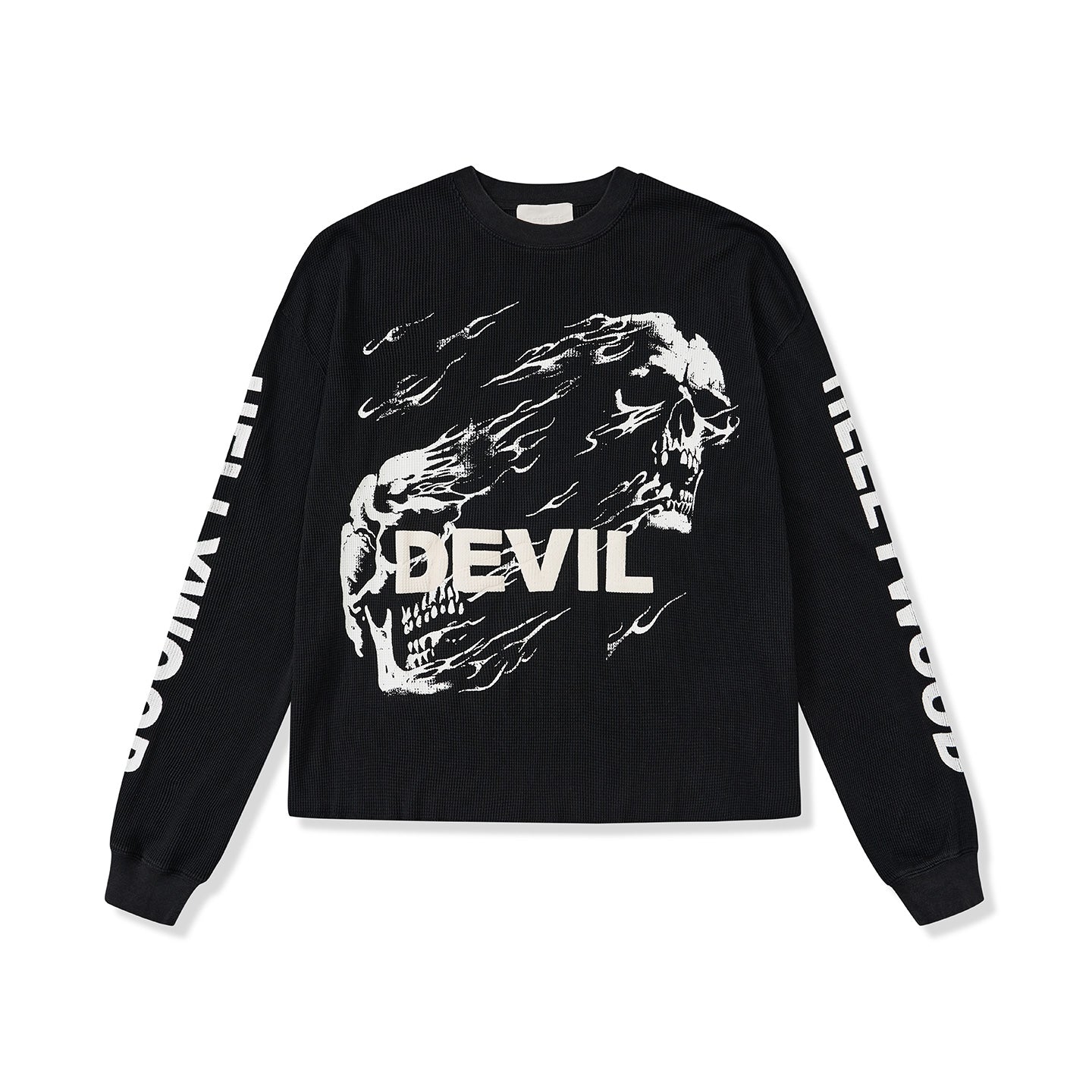 HOLLYWOOD WAFFLE GRID RETRO PRINT DISTRESSED HEAVYWEIGHT OVERSIZED LONG SLEEVE SWEATSHIRT