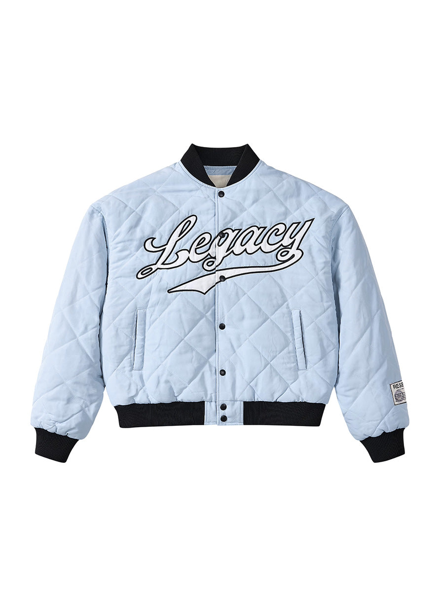 RESERFF X AVIA COLLABORATES WITH OREGON LEGEND ICE BLUE RETRO EMBROIDERED PATCH BASEBALL FLIGHT JACKET COTTON JACKET