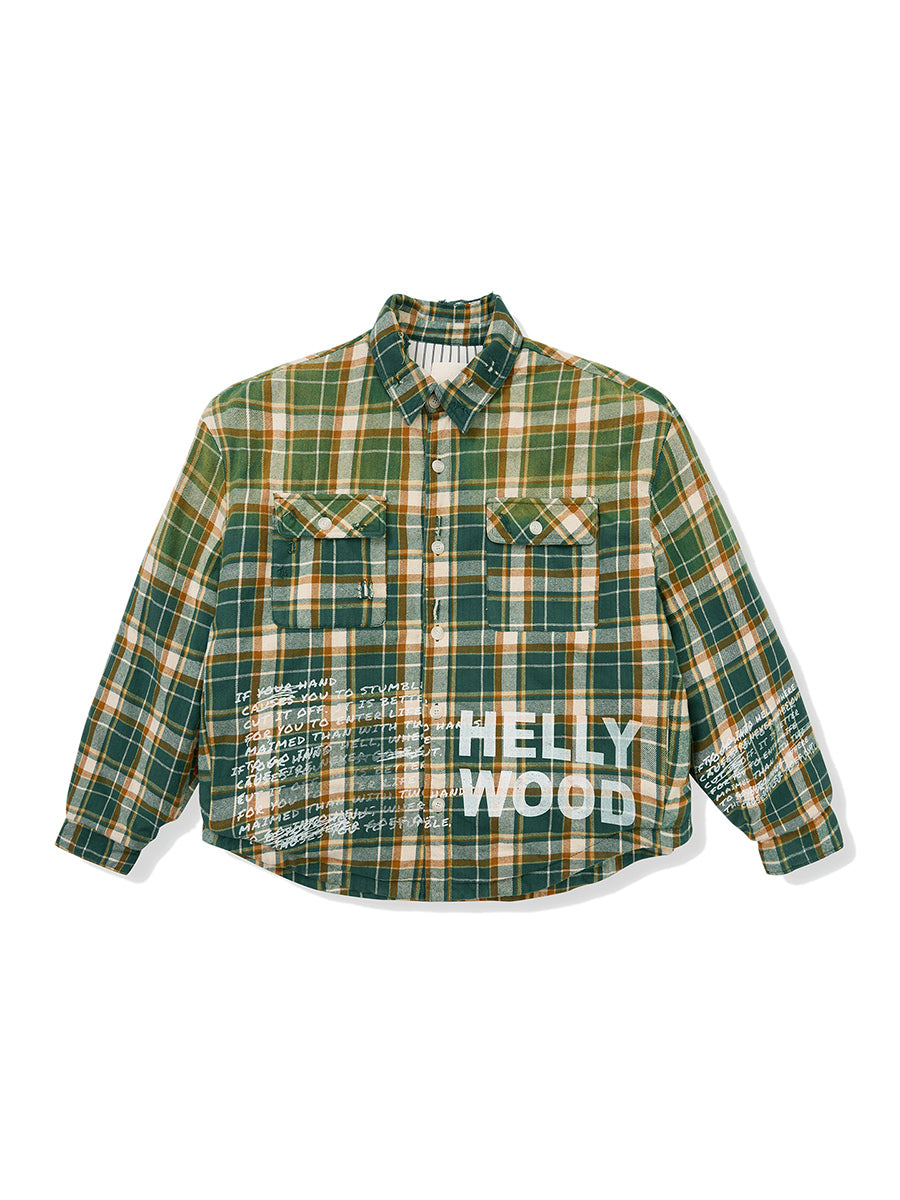 RESERFF HELLYWOOD PLAID STRIPE PRINT DISTRESSED OVERSIZED JACKET COTTON COAT