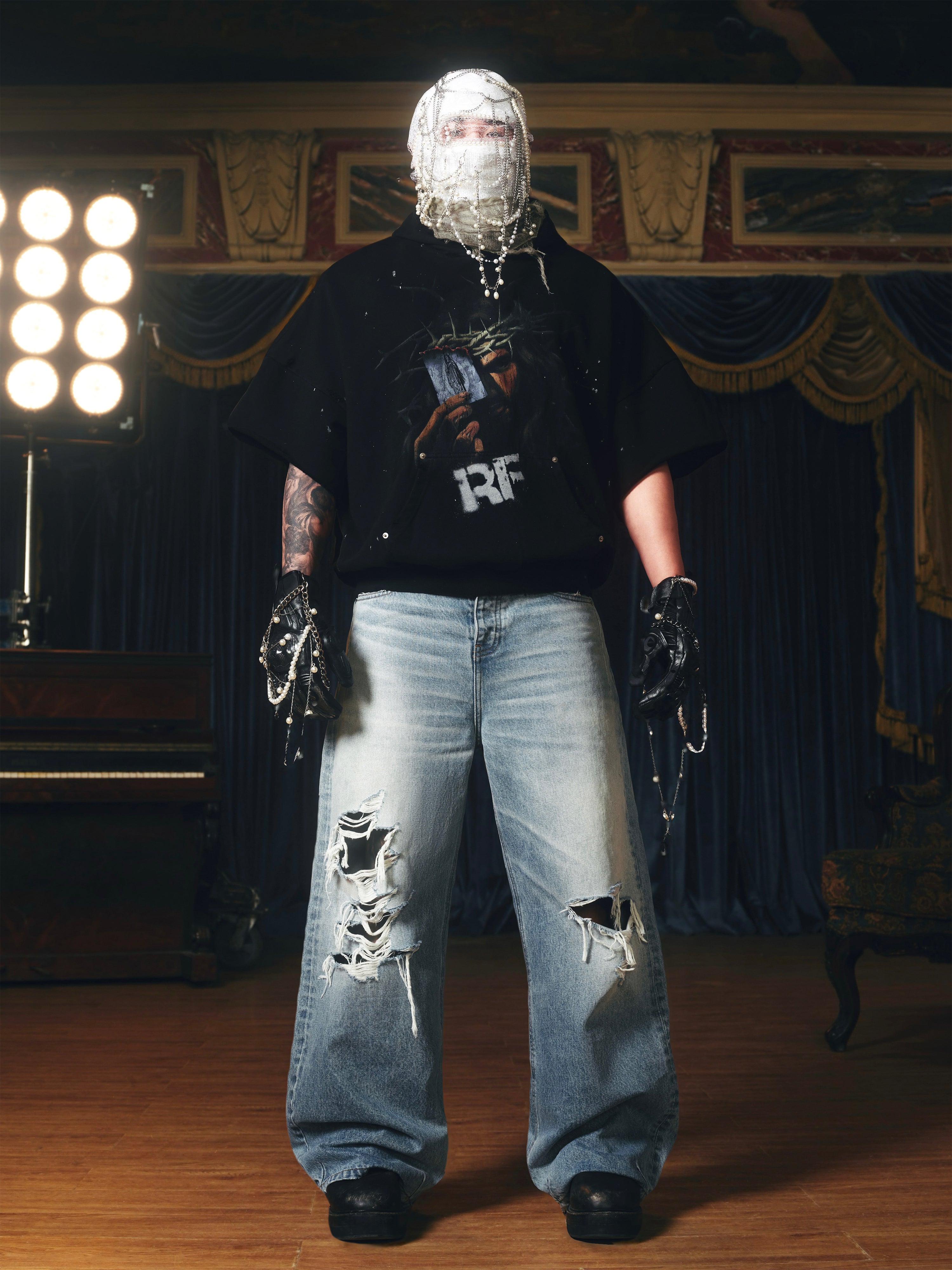 BURNING CARD INK SPLASHING DESTRUCTION THREE-DIMENSIONAL PRINTING BOXING HOODIE