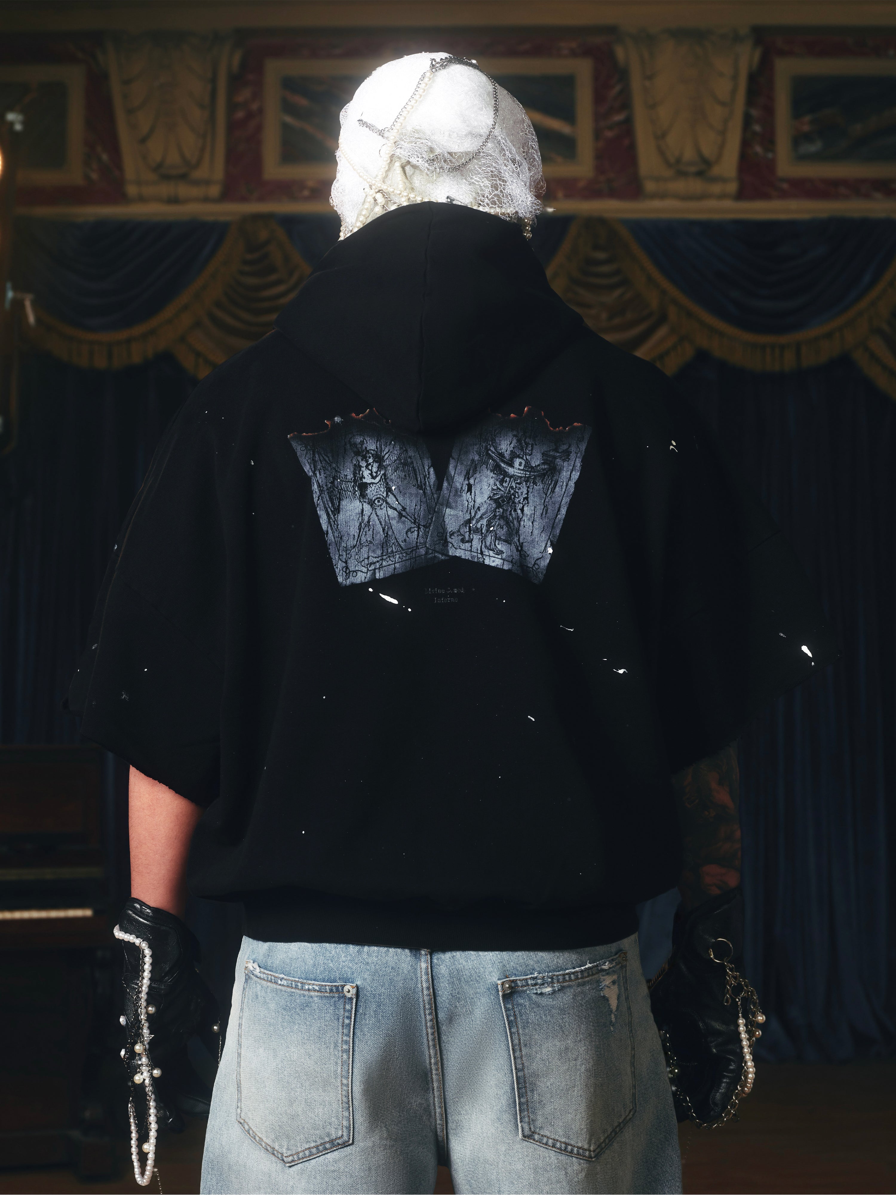 BURNING CARD INK SPLASHING DESTRUCTION THREE-DIMENSIONAL PRINTING BOXING HOODIE