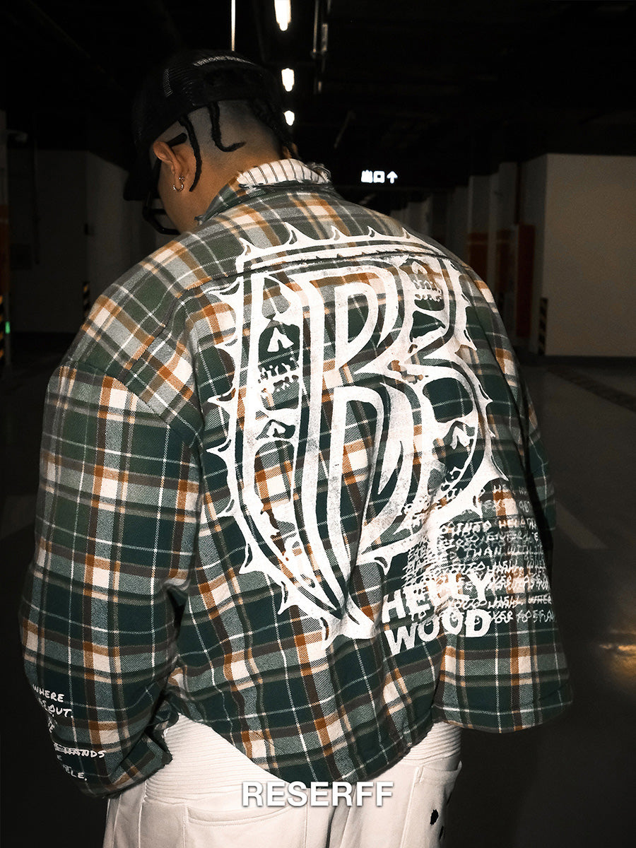 RESERFF HELLYWOOD PLAID STRIPE PRINT DISTRESSED OVERSIZED JACKET COTTON COAT