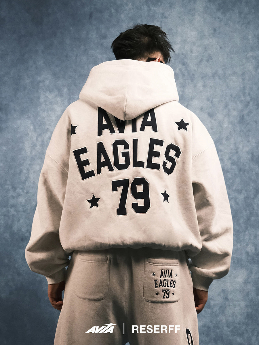 RESERFF X AVIA COLLABORATION VINTAGE PATCH EMBROIDERY PRINT FLEECE-LINED HOODIE HEAVYWEIGHT HOODIE JACKET