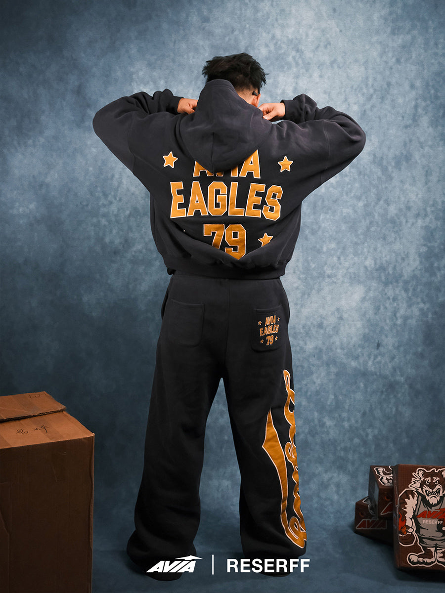 RESERFF X AVIA COLLABORATION VINTAGE PATCH EMBROIDERY PRINT FLEECE-LINED HOODIE HEAVYWEIGHT HOODIE JACKET