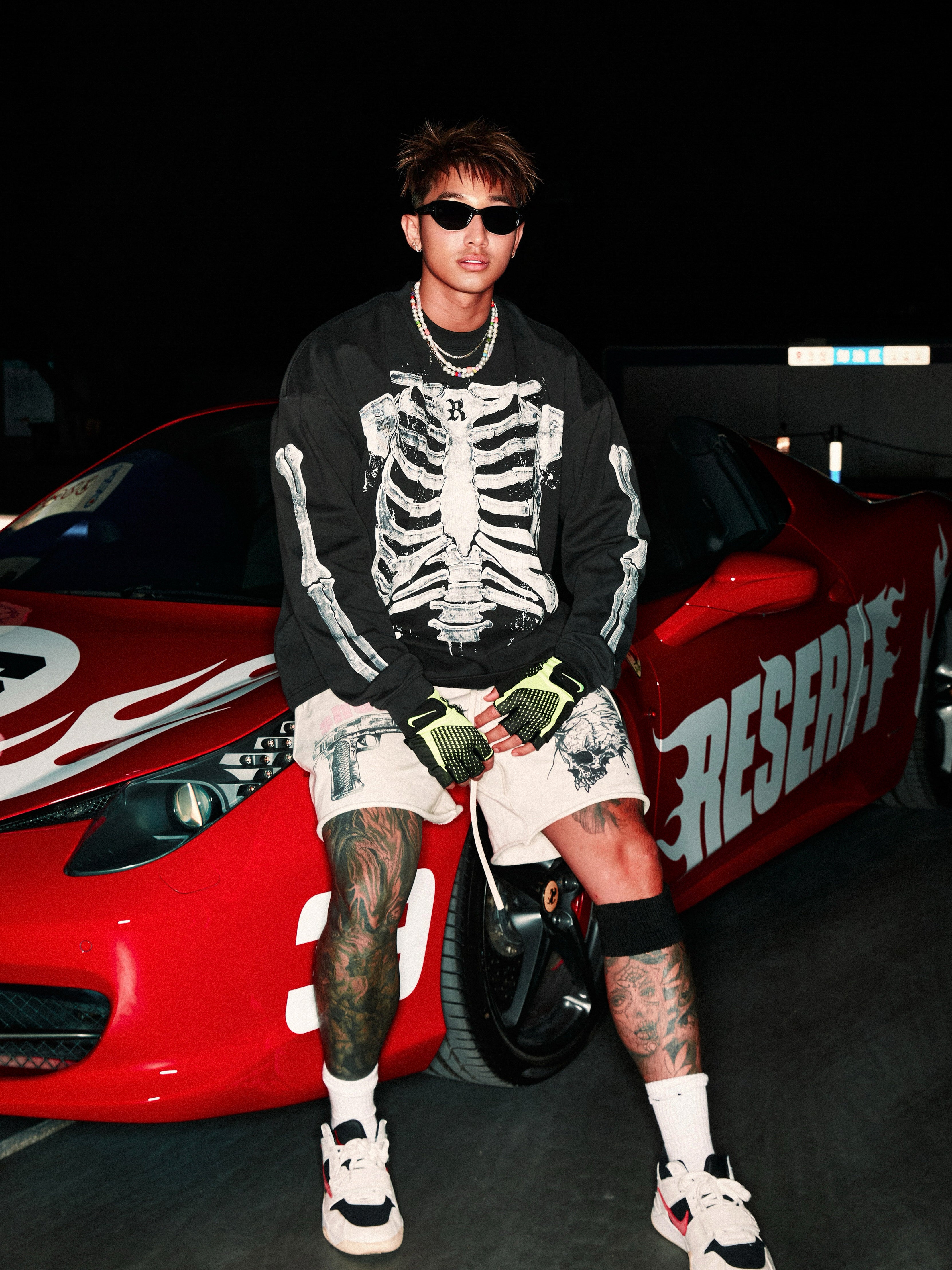 BONEBREAKER ENGINE RETRO CRACK PRINT LONG SLEEVES SHORT WIDE BOXY FIT