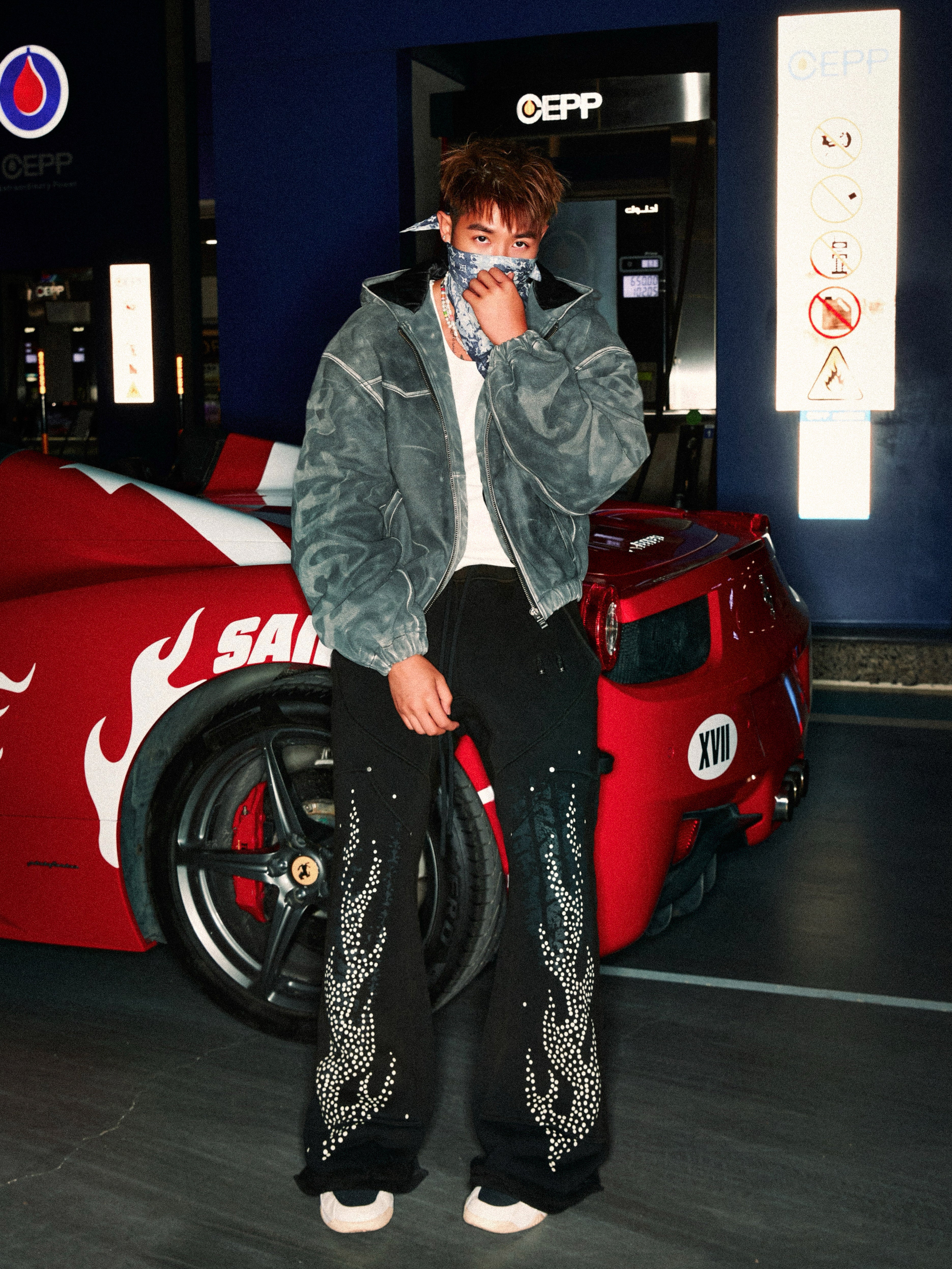 FIRETRAIL MARKS RETRO DISTRESSED DIRTY PRINT HEAVY SWEATPANTS