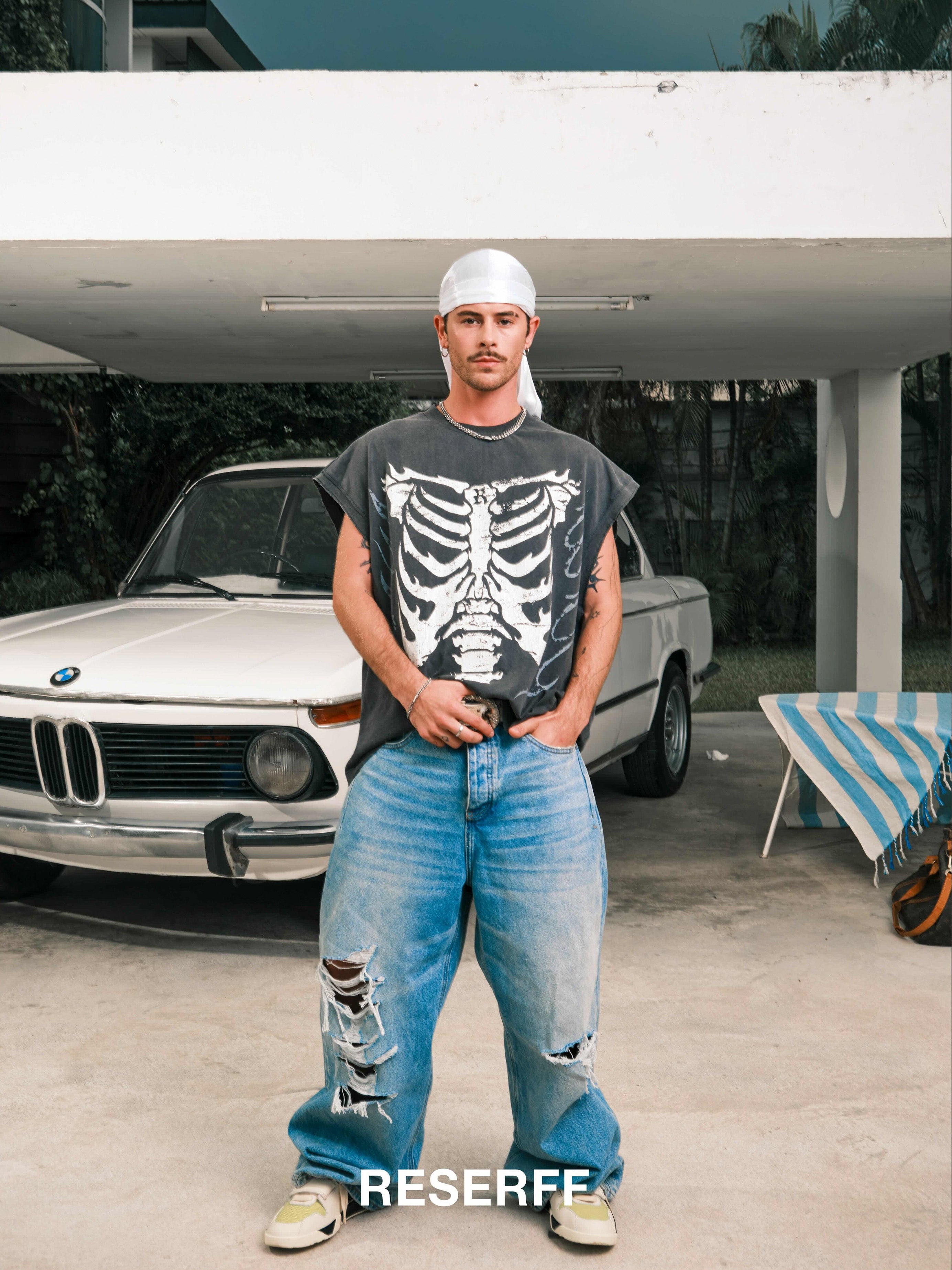 DANCER CLUB FLAME SKULL VINTAGE DISTRESSED VEST