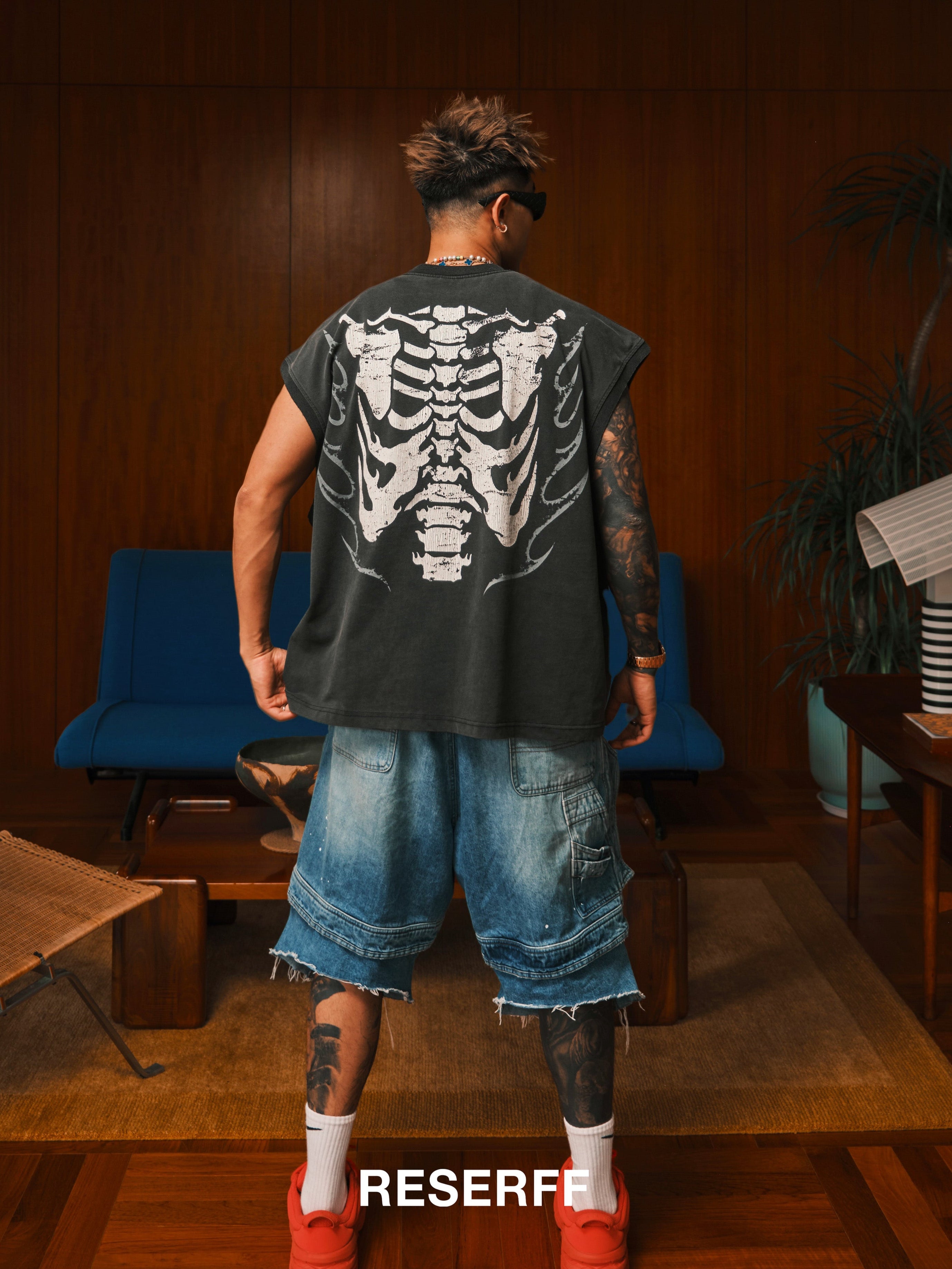 DANCER CLUB FLAME SKULL VINTAGE DISTRESSED VEST
