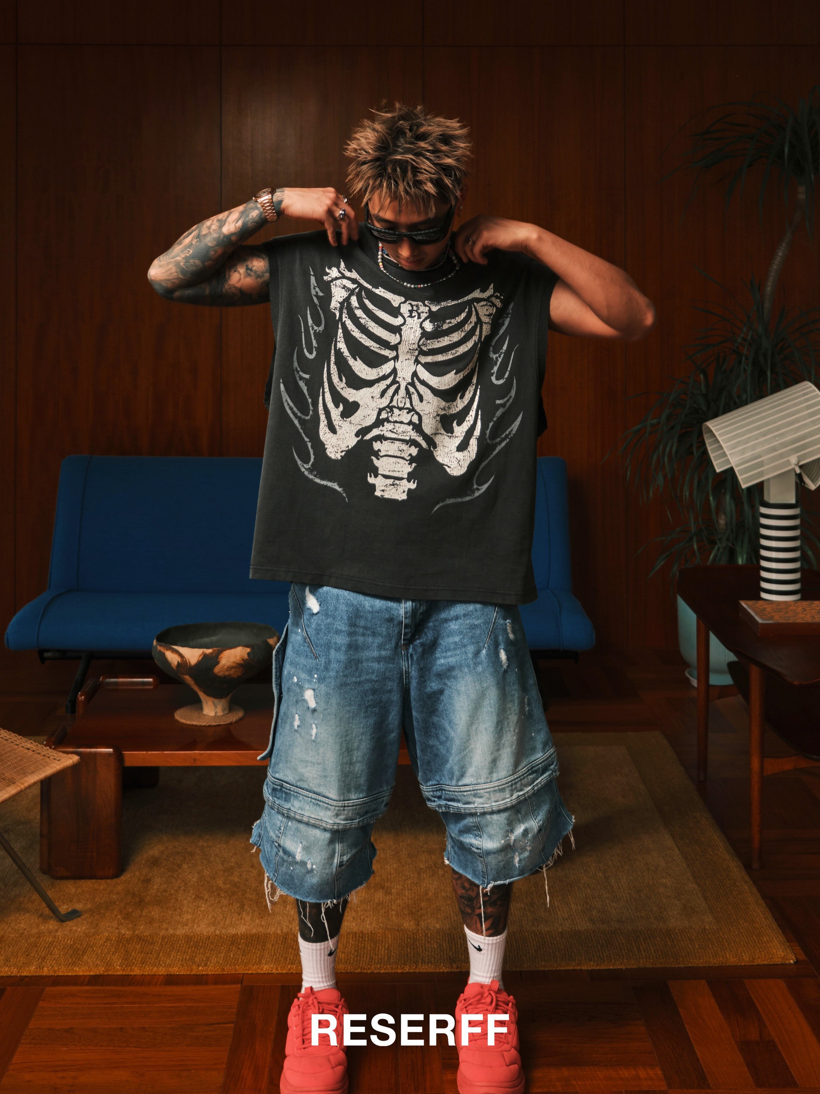 DANCER CLUB FLAME SKULL VINTAGE DISTRESSED VEST