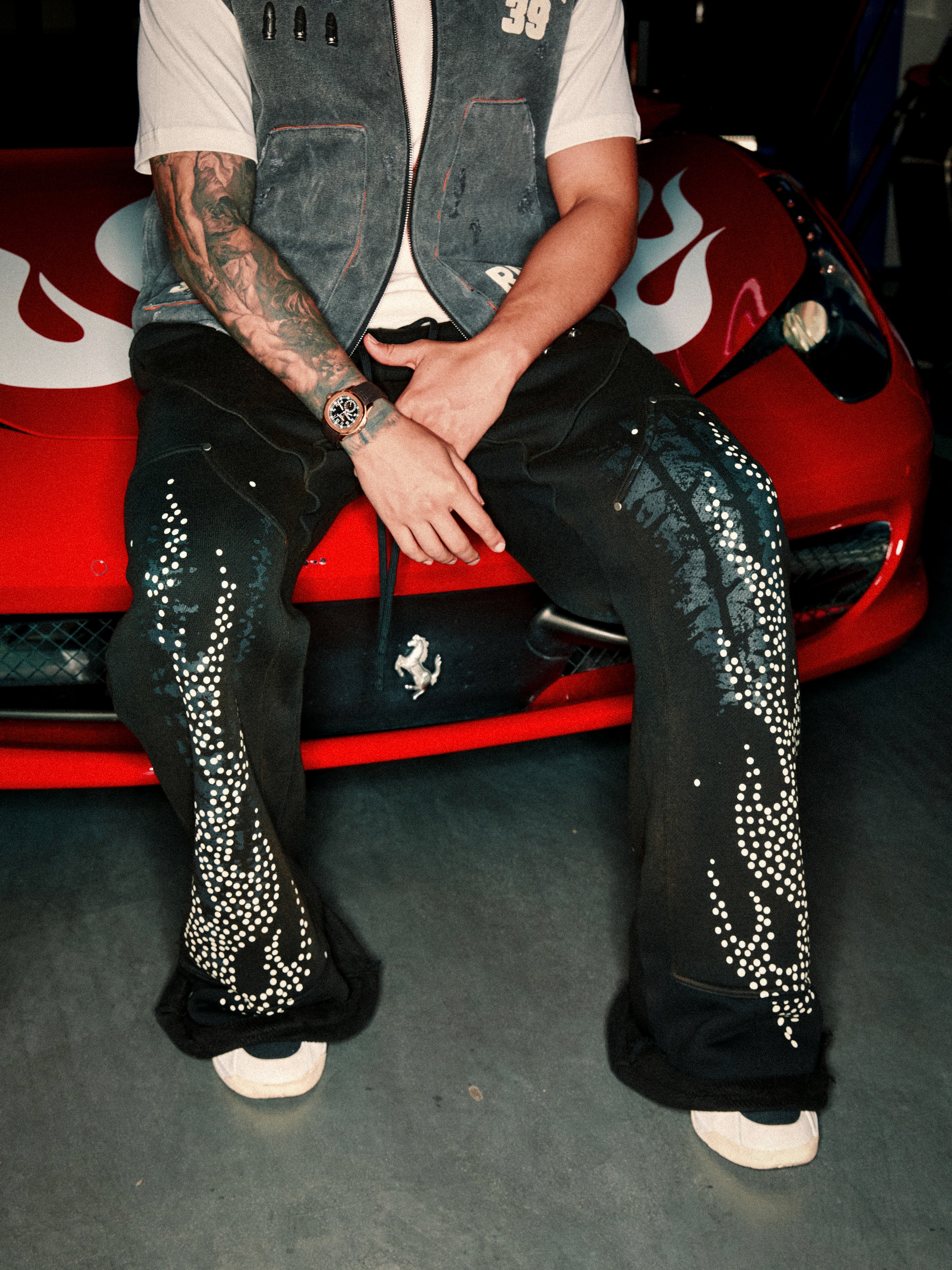 FIRETRAIL MARKS RETRO DISTRESSED DIRTY PRINT HEAVY SWEATPANTS
