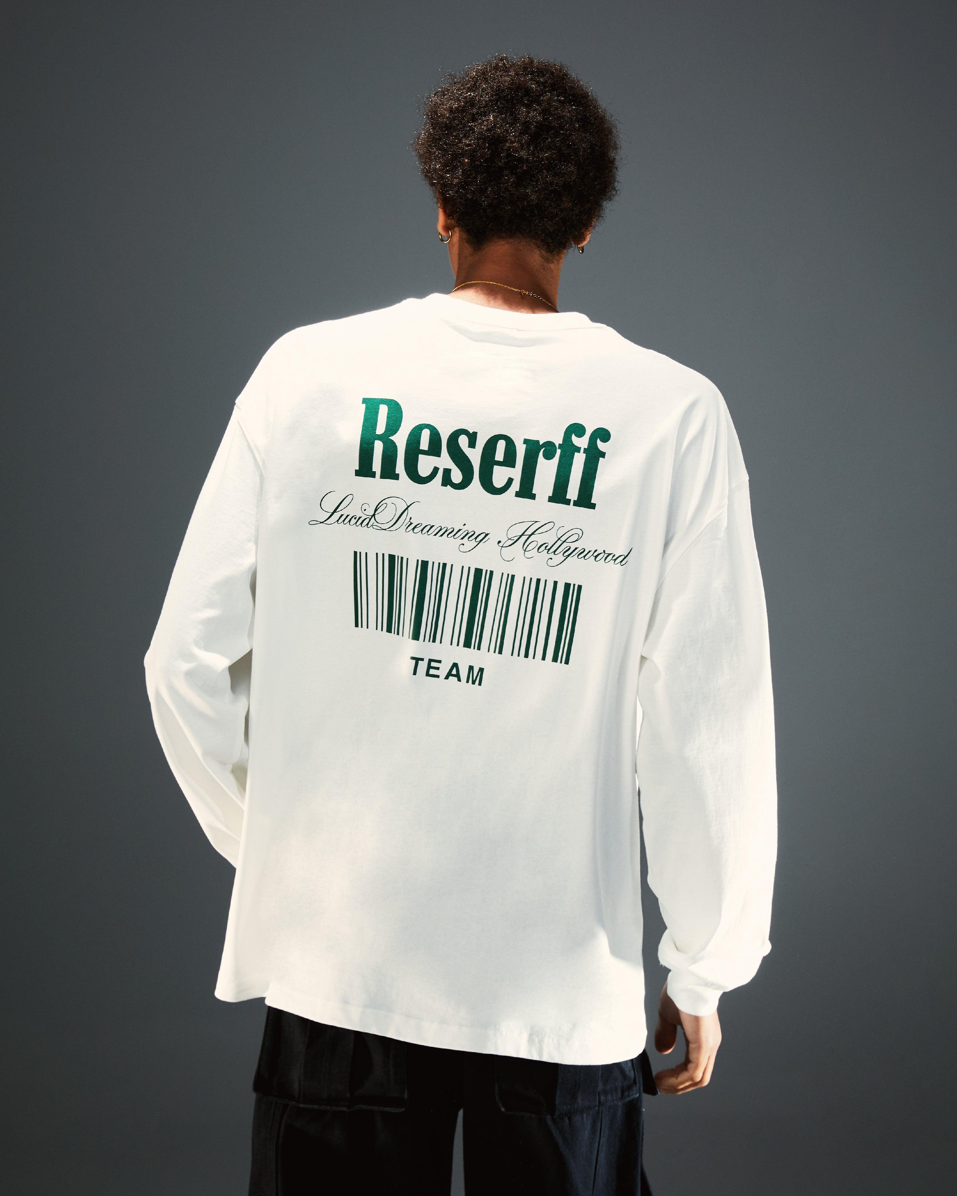 BARCODE PRINTING RELAXED HEAVYWEIGHT LONG SLEEVED CREAM WHITE - RESERFF   Barcode Printing Relaxed Heavyweight Long Sleeved Cream White 