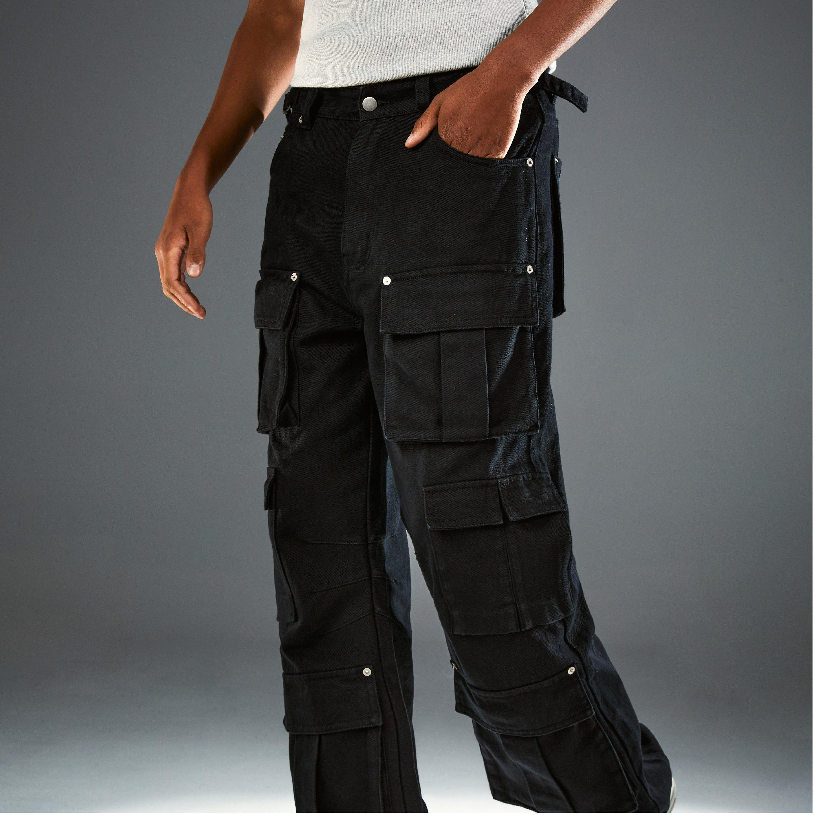 RIVET CARGO THREE DIMENSIONAL MULTI-POCKETS TROUSERS RETRO BLACK - RESERFF   RIVET CARGO THREE DIMENSIONAL MULTI-POCKETS TROUSERS RETRO BLACK 