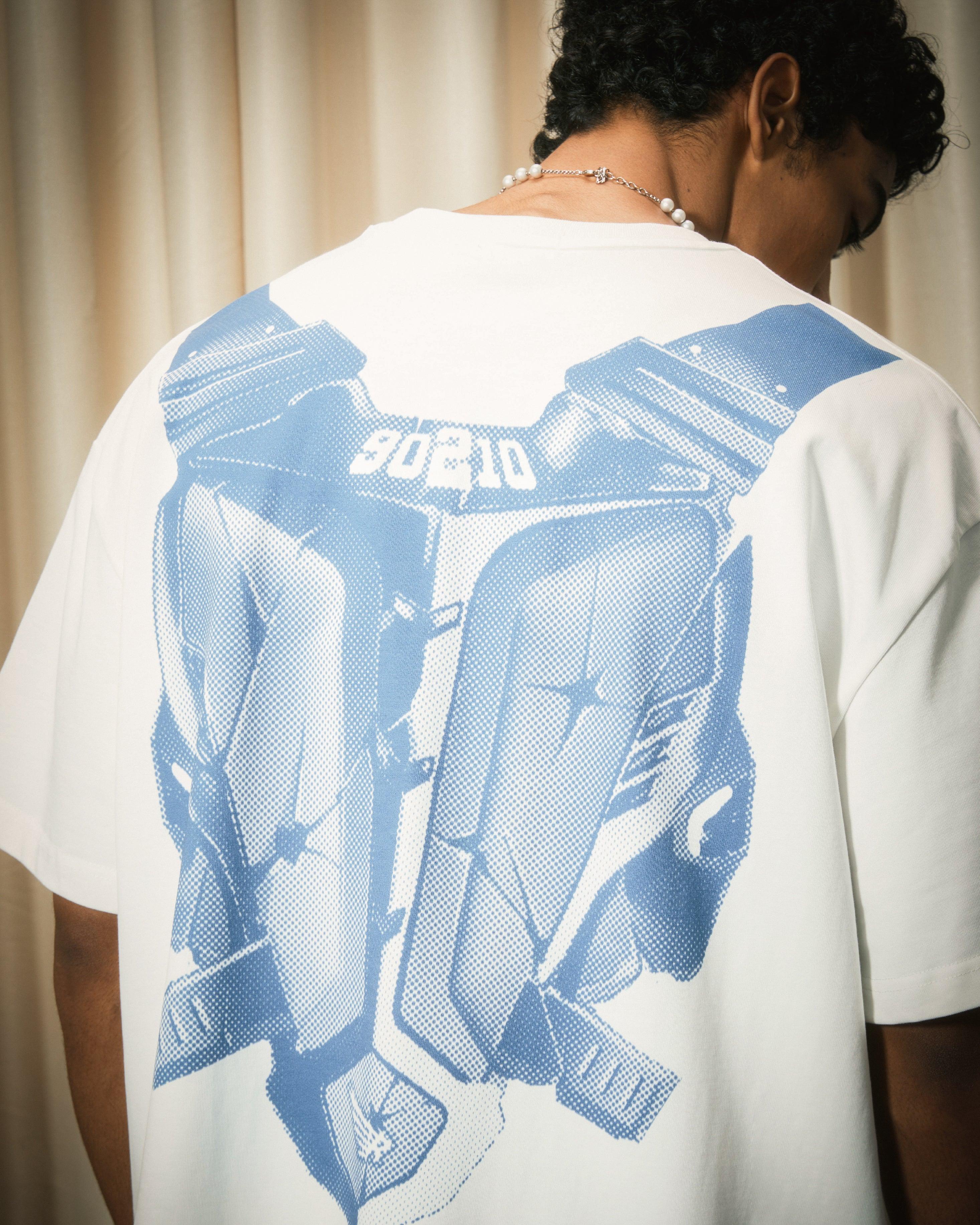 PIXEL BULLET HOLE MECHA PRINTING TEE BLUE - RESERFF   Pixel Bullet Hole Mecha Printing Tee Blue 