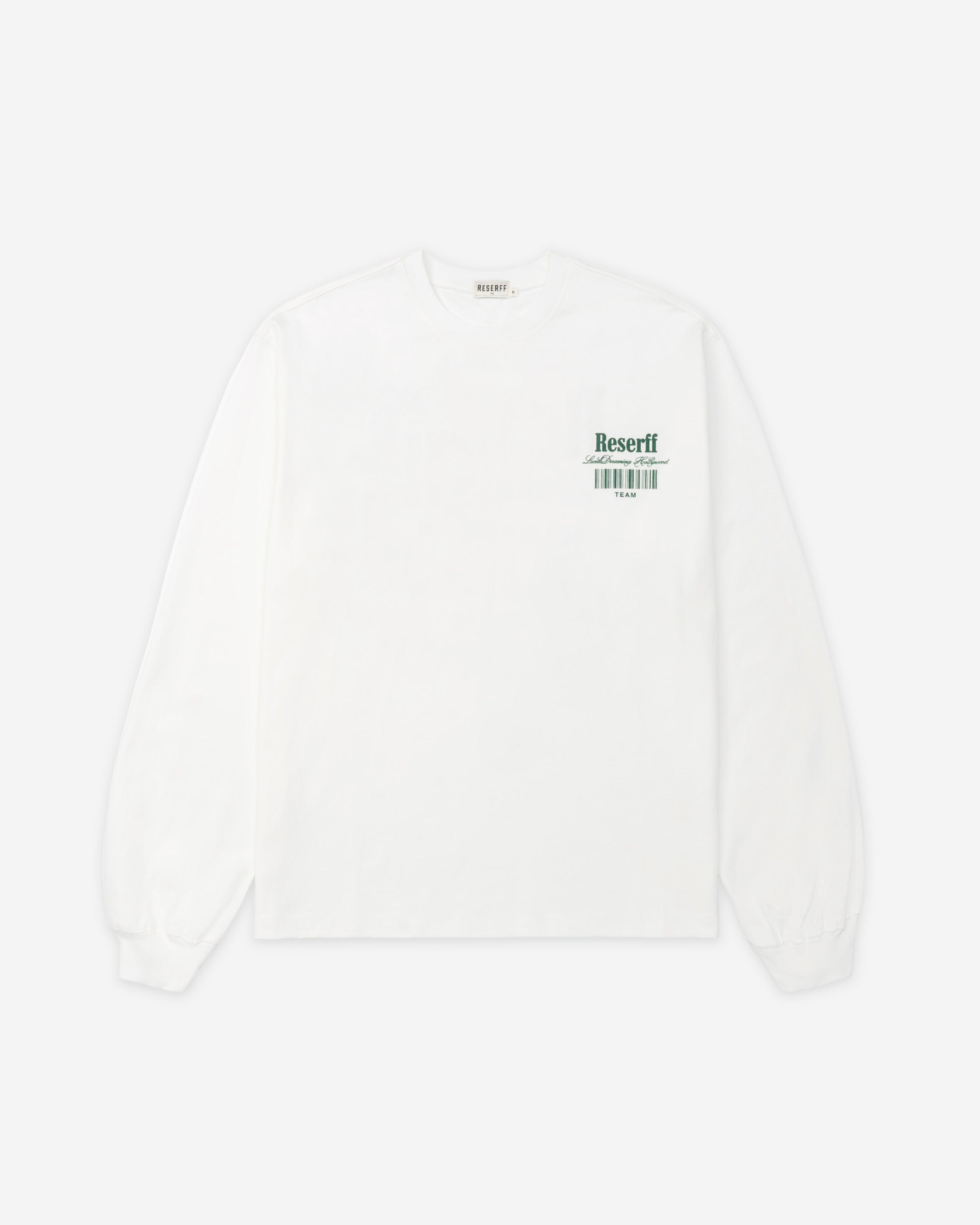 BARCODE PRINTING RELAXED HEAVYWEIGHT LONG SLEEVED CREAM WHITE - RESERFF   Barcode Printing Relaxed Heavyweight Long Sleeved Cream White 