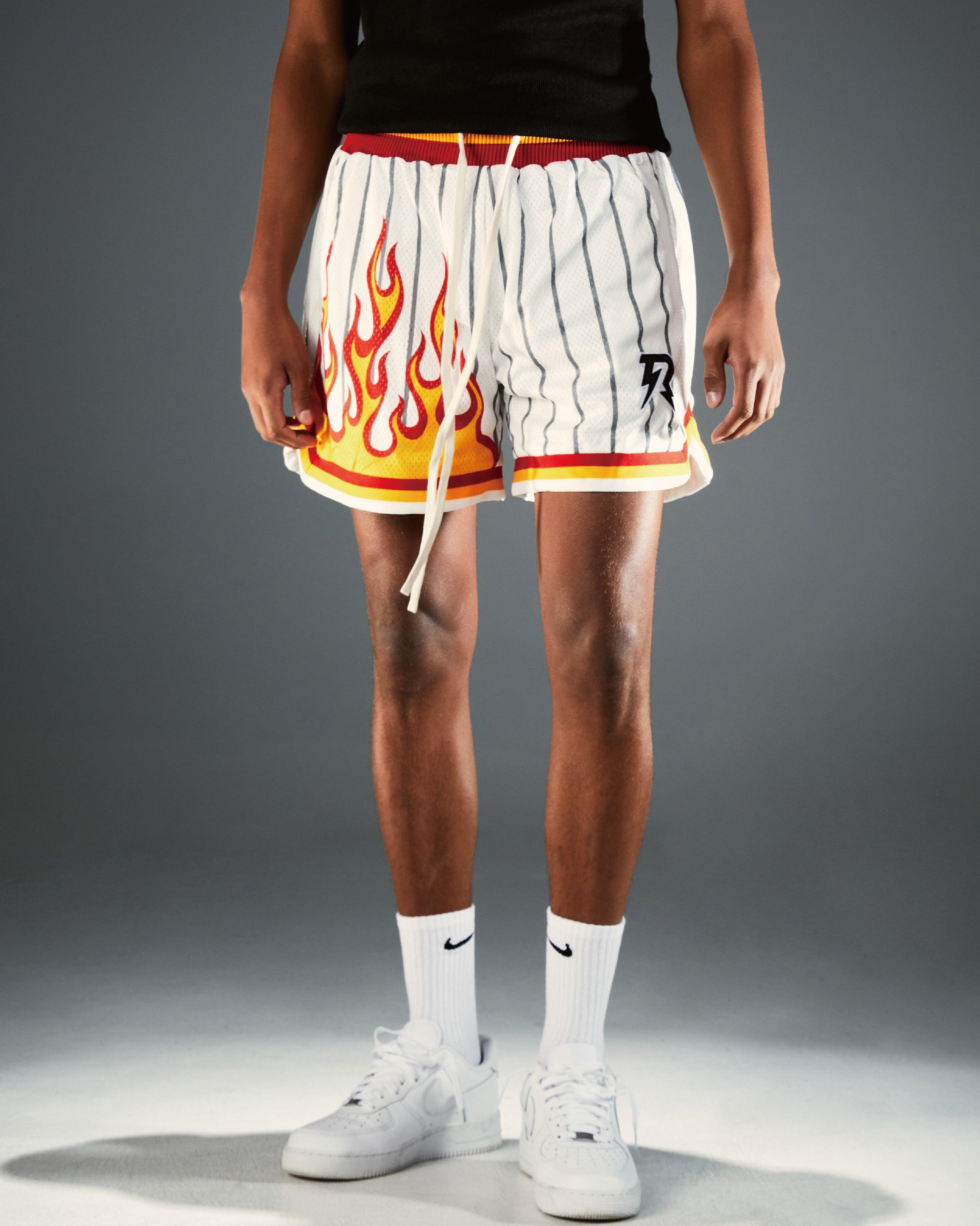 FLAMES LAVA PRINTING MESH SHORTS WHITE - RESERFF   FLAMES LAVA PRINTING MESH SHORTS WHITE 