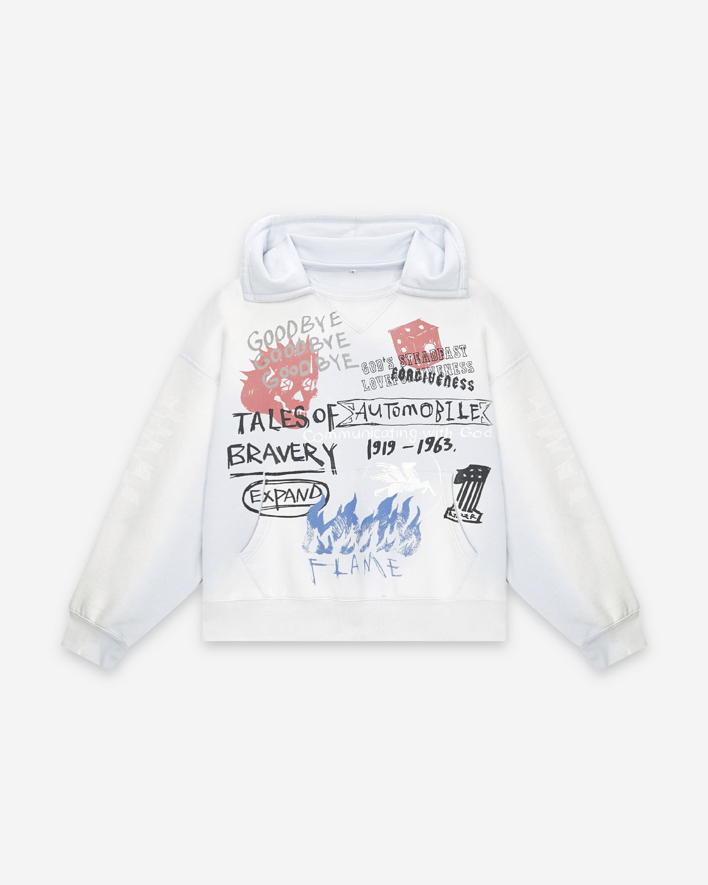 STREET WILLPOWER RETRO DISTRESSED SPRAY WHITE PRINTED WIDE AND SHORT HOODIE