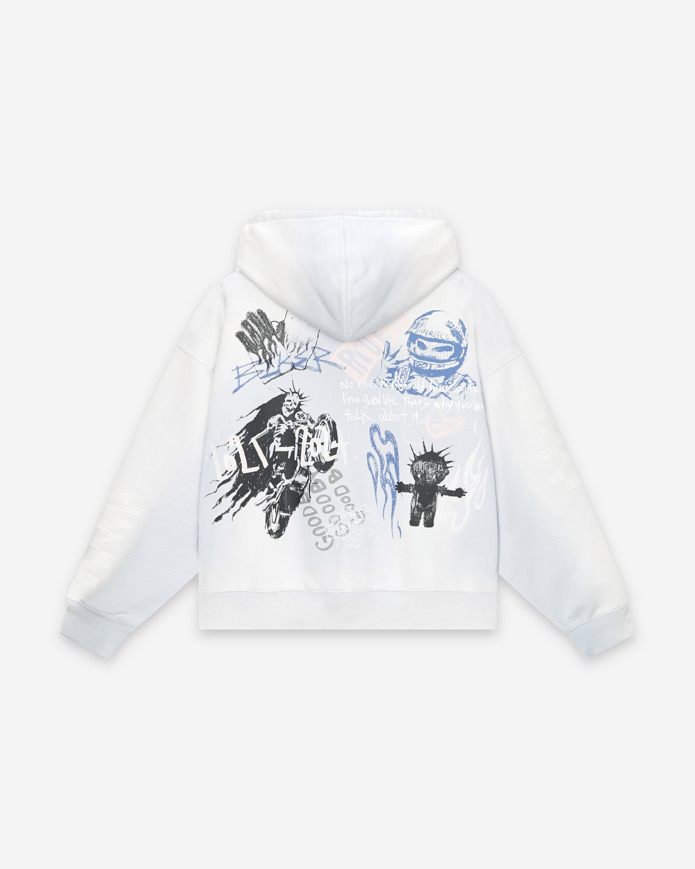 STREET WILLPOWER RETRO DISTRESSED SPRAY WHITE PRINTED WIDE AND SHORT HOODIE