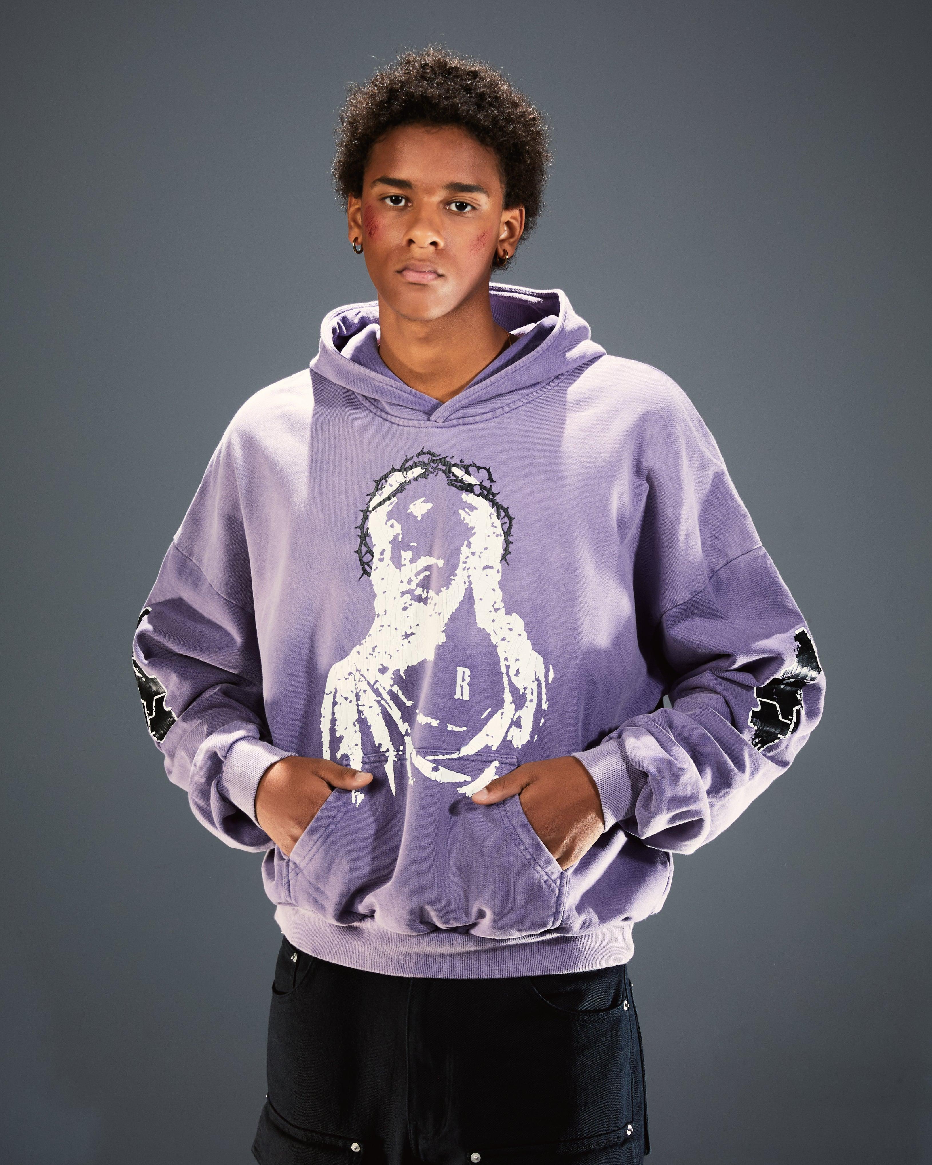 PRAY RETRO PRINT HOODIE RETRO PURPLE - RESERFF   Pray Retro Print Hoodie Retro Purple 