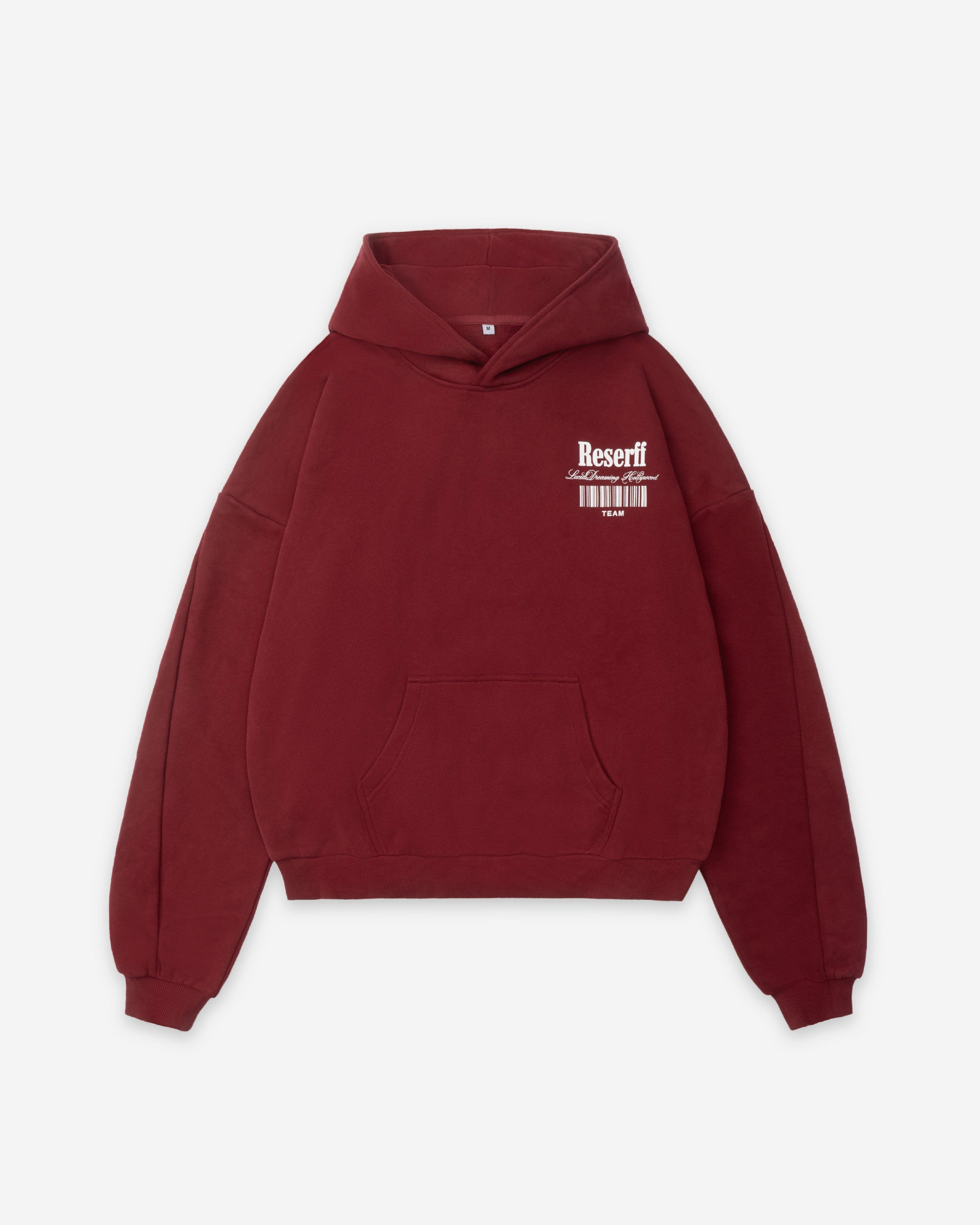 BARCODE PRINTING RELAXED HEAVYWEIGHT 450G HOODIE OLD STYLE RED - RESERFF   Barcode Printing Relaxed Heavyweight 450g Hoodie Old Style Red 