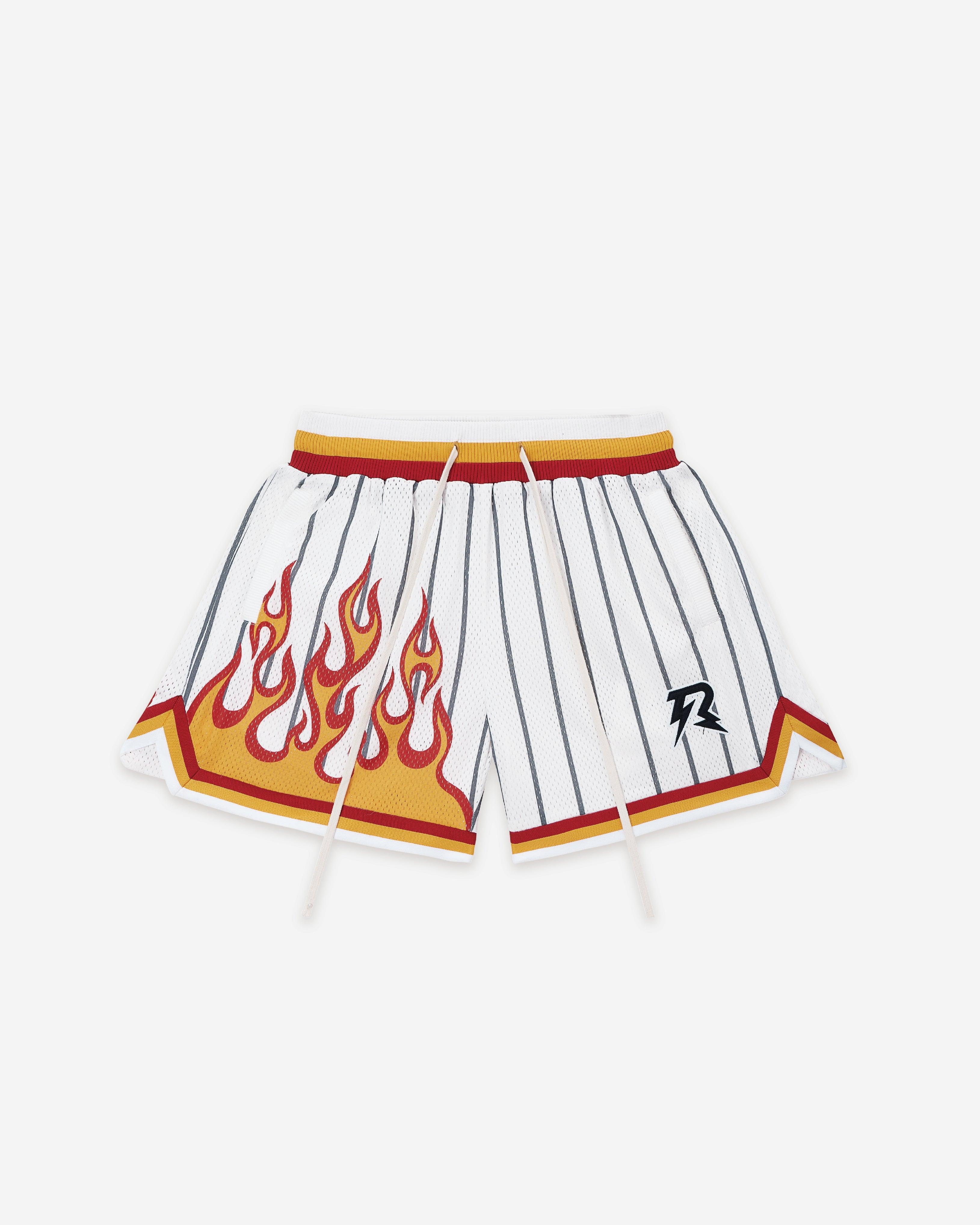 FLAMES LAVA PRINTING MESH SHORTS WHITE - RESERFF   FLAMES LAVA PRINTING MESH SHORTS WHITE 