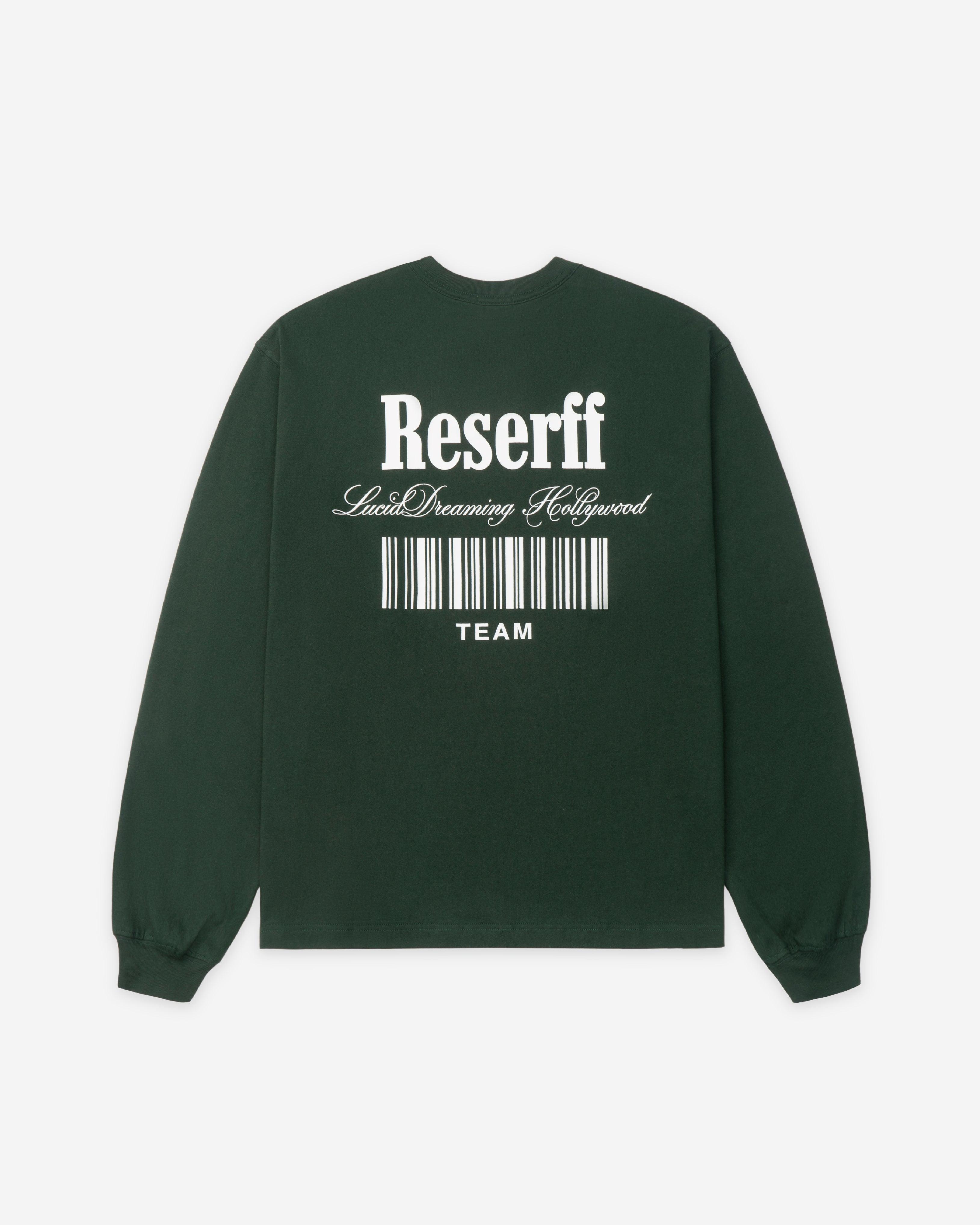 BARCODE PRINTING RELAXED HEAVYWEIGHT LONG SLEEVED TRACING FOREST GREEN - RESERFF   BARCODE RETRO PRINT LONG SLEEVED - RESERFF 