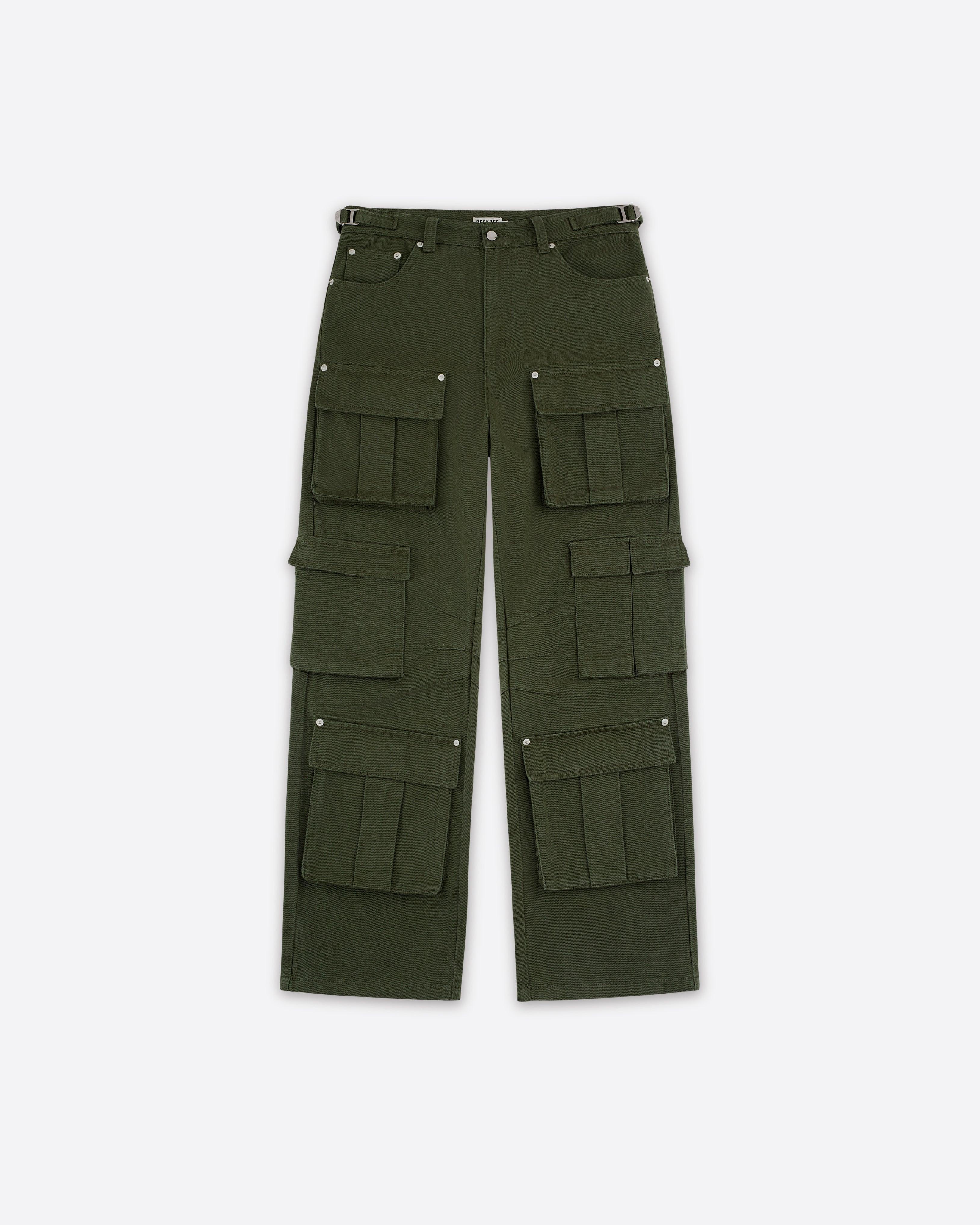 RIVET CARGO THREE DIMENSIONAL MULTI-POCKETS TROUSERS RETRO GREEN - RESERFF   RIVET CARGO THREE DIMENSIONAL MULTI-POCKETS TROUSERS RETRO GREEN 