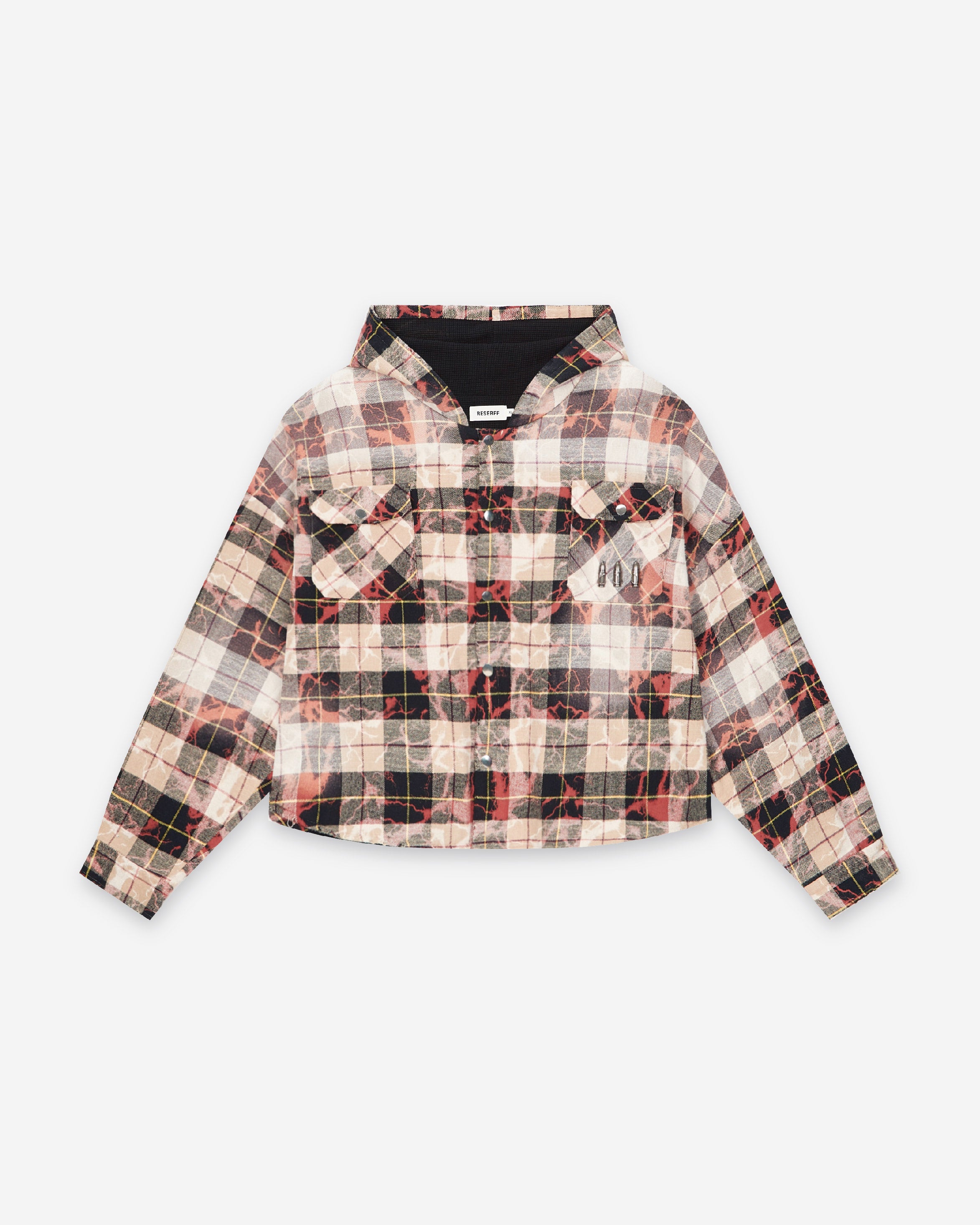 BLITZ BULLET LAYERED CHECK LIGHTNING FLANNEL WAFFLE HOODED SWEATSHIRT JACKET