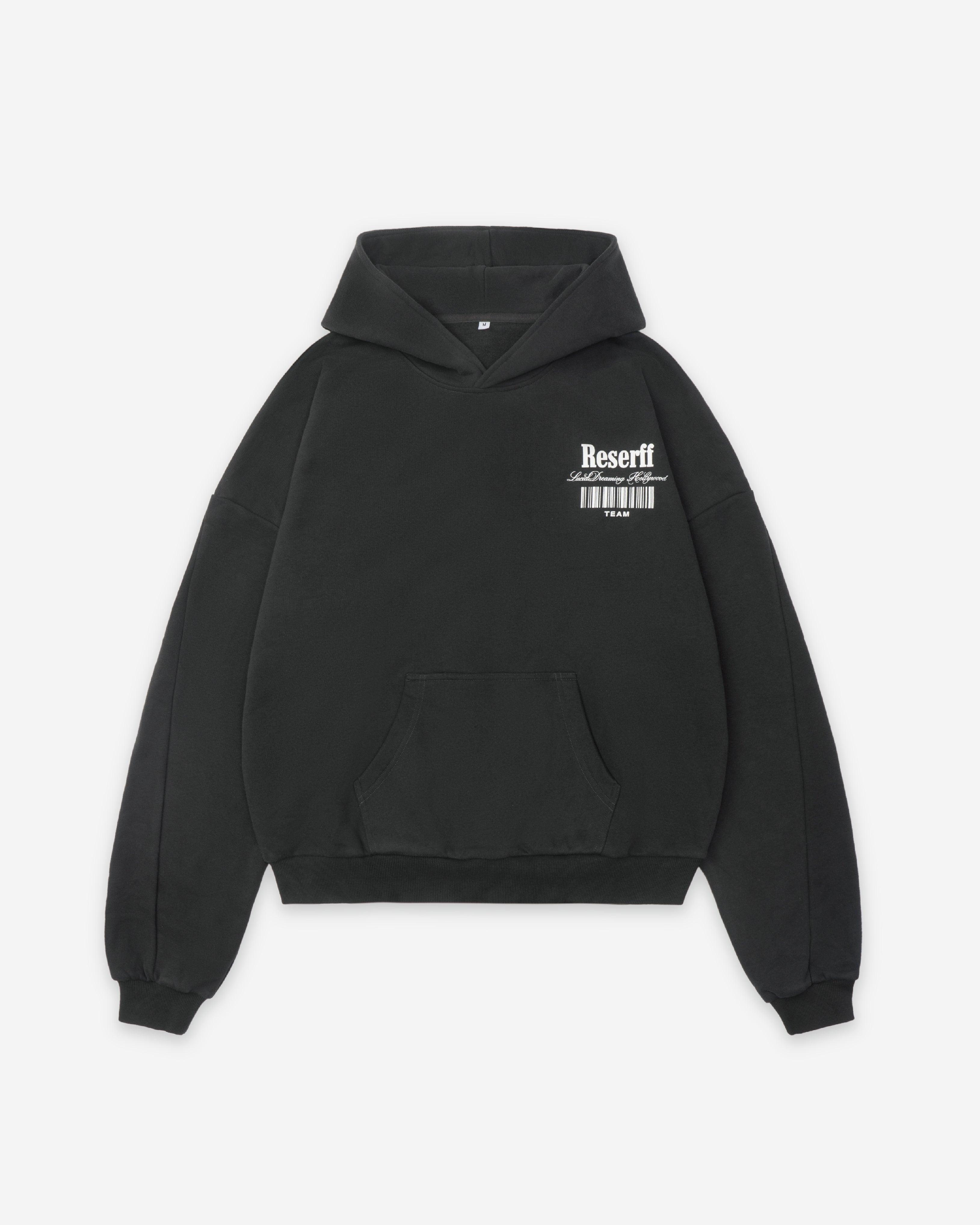 BARCODE PRINTING RELAXED HEAVYWEIGHT 450G HOODIE CARBON BLACK - RESERFF   Barcode Printing Relaxed Heavyweight 450g Hoodie Carbon Black 