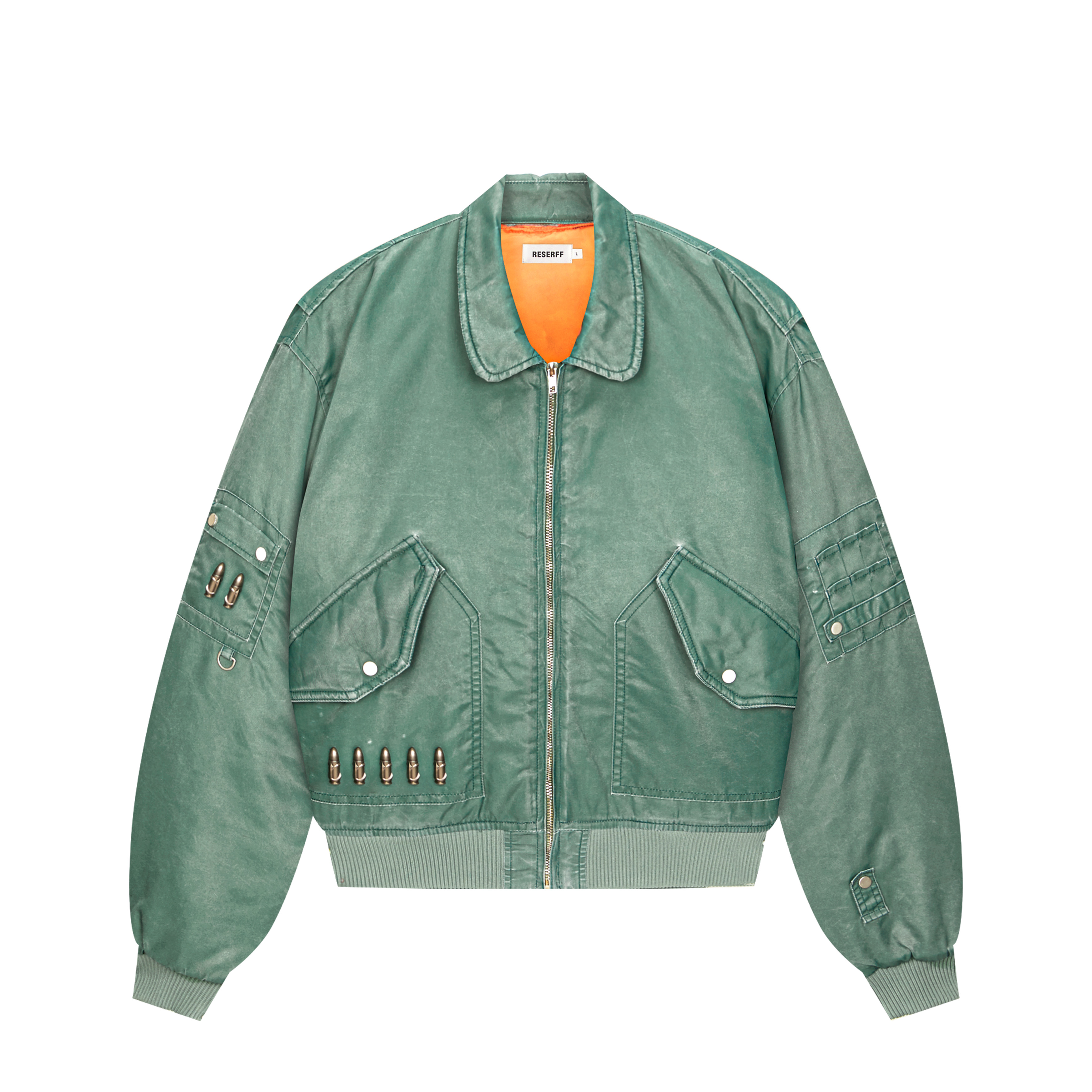BULLET SEQUENCE RETRO AGED GREEN SILHOUETTE SCIMITAR MA-1 FLIGHT JACKET