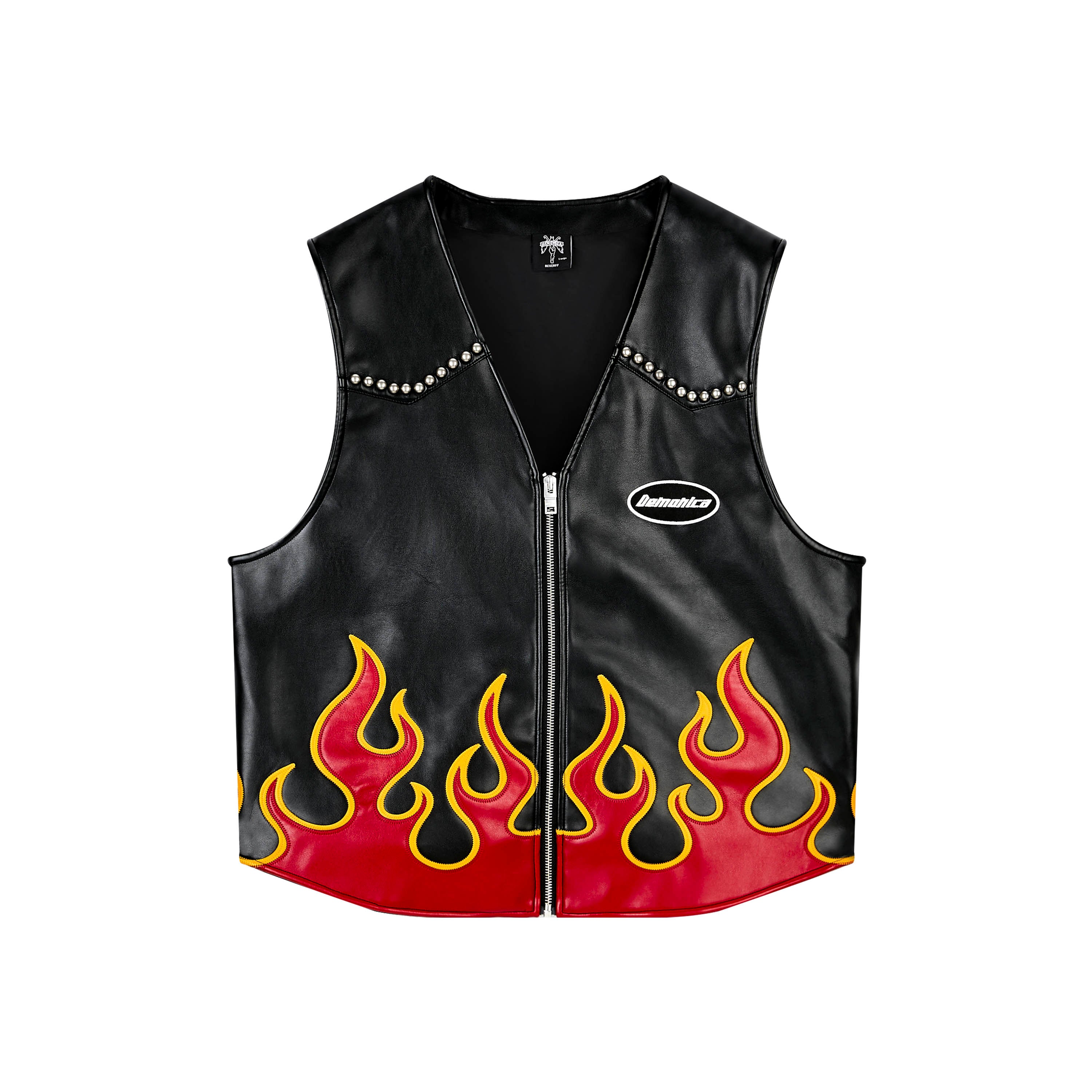 HELLFIRE EMBROIDERED HANDMADE METAL SILHOUETTE WIDE SHORT JACKET VEST