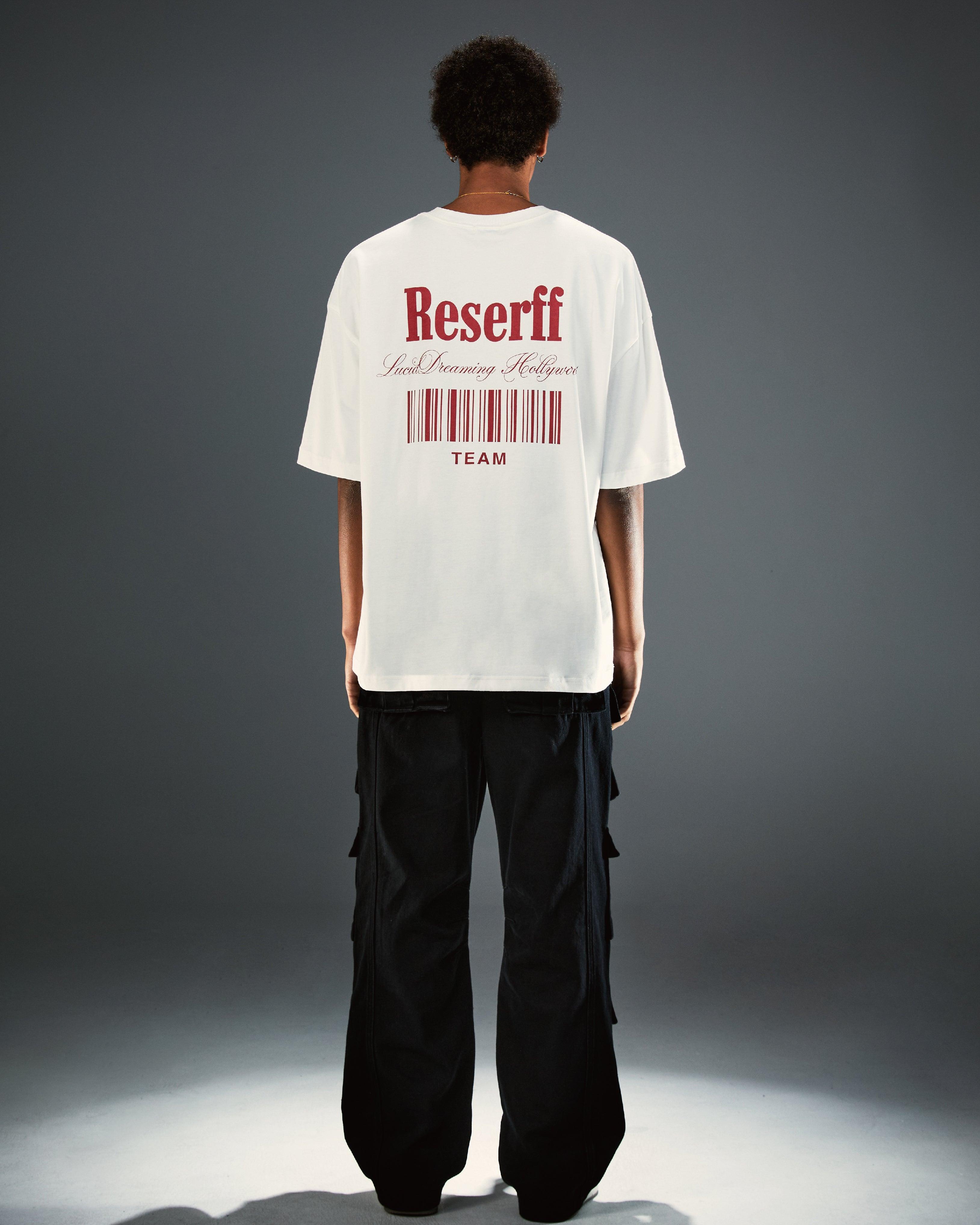 CODE BARCODE PRINTING TEE OFF WHITE RED LETTERS - RESERFF   Code Barcode Printing Tee Off White Red Letters 