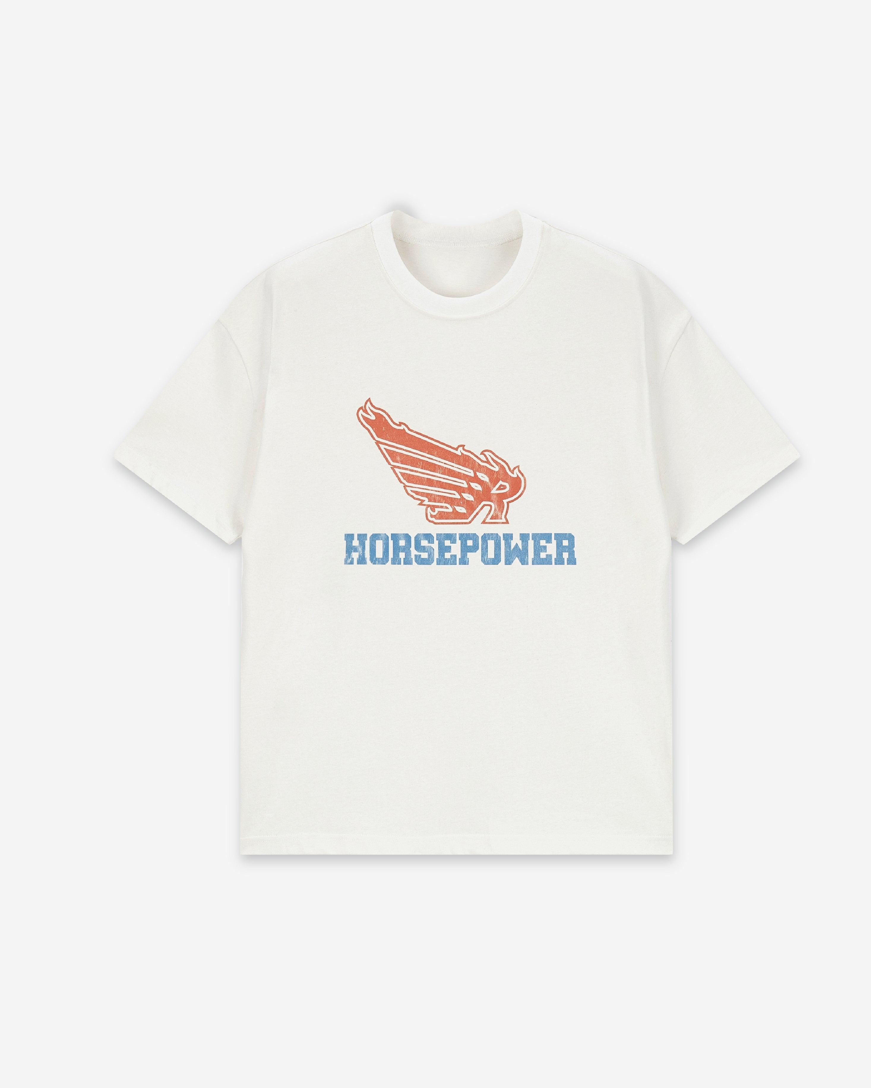 HORSEPOWER FLAME WINGS TEE - RESERFF   Horsepower Flame Wings Retro PrintedTee White Red 