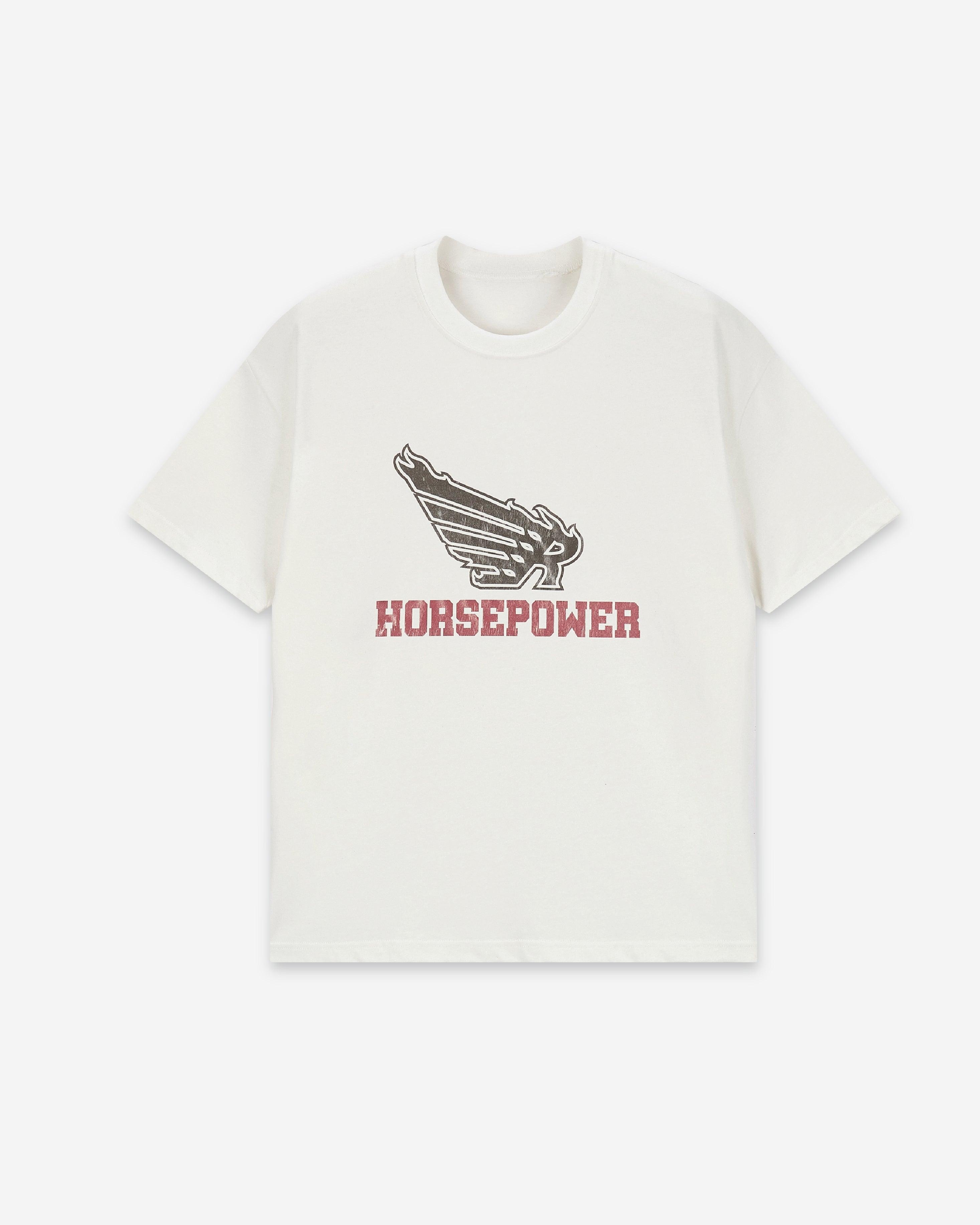 HORSEPOWER FLAME WINGS TEE - RESERFF   Horsepower Flame Wings Retro PrintedTee Dmoke Blue  