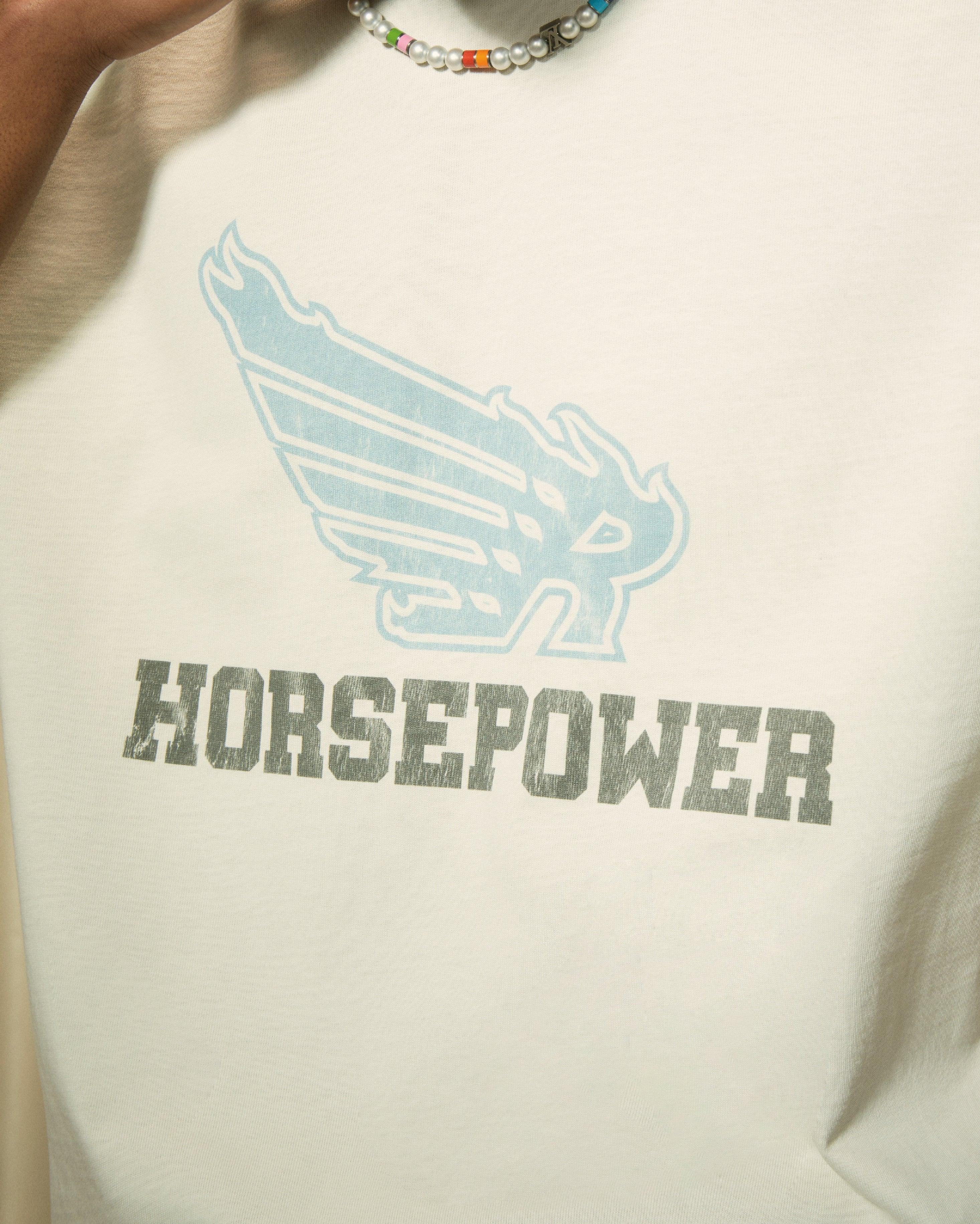 HORSEPOWER FLAME WINGS TEE - RESERFF   Horsepower Flame Wings Retro PrintedTee Dmoke Blue  