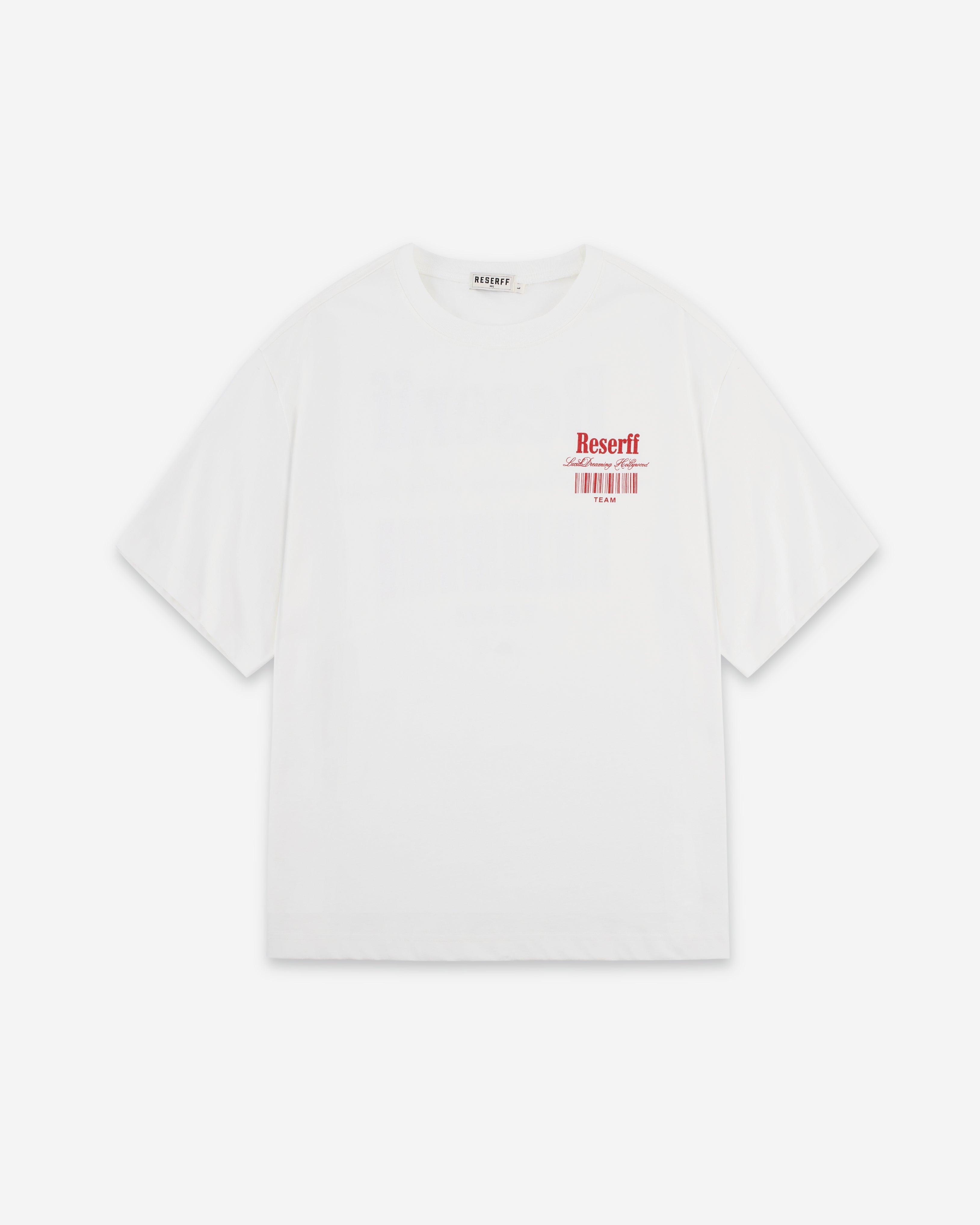 CODE BARCODE PRINTING TEE OFF WHITE RED LETTERS - RESERFF   Code Barcode Printing Tee Off White Red Letters 