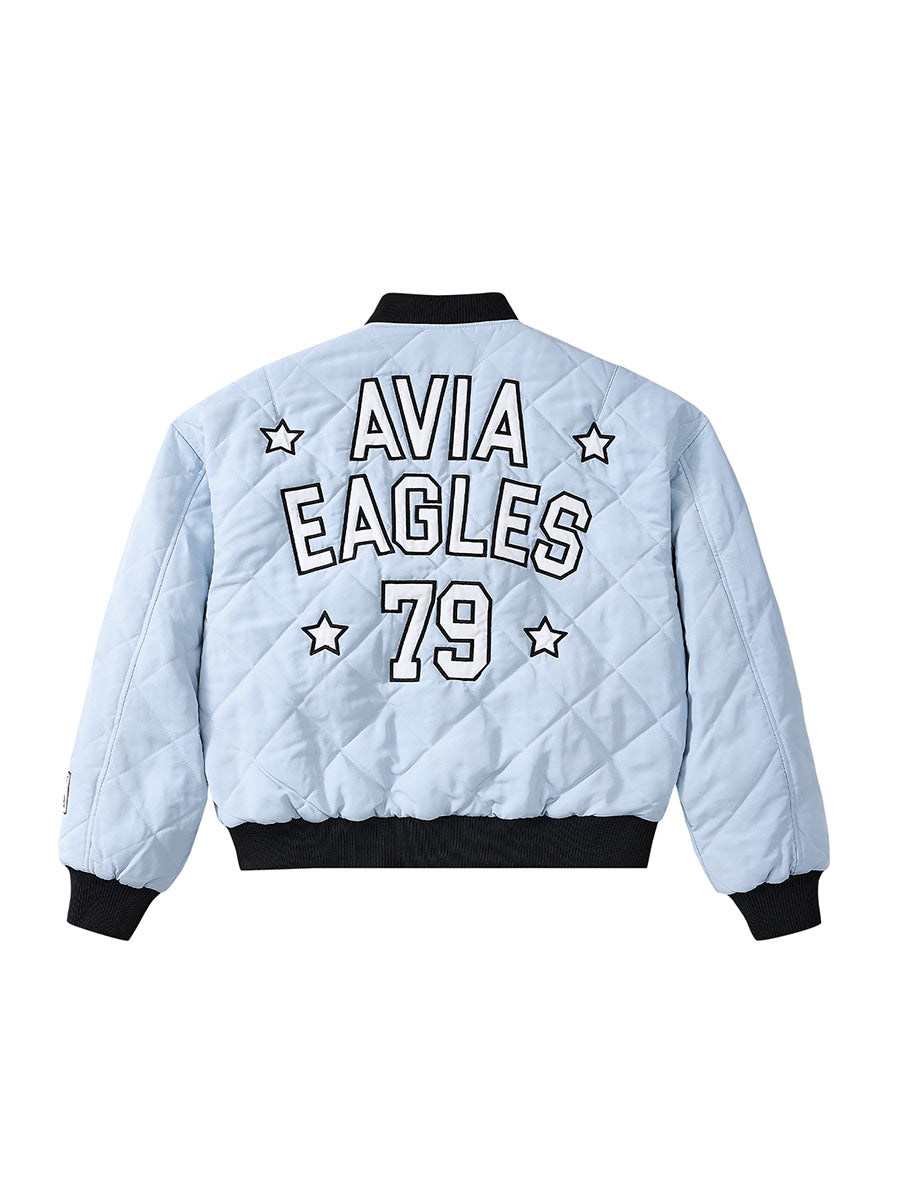 RESERFF X AVIA COLLABORATES WITH OREGON LEGEND ICE BLUE RETRO EMBROIDERED PATCH BASEBALL FLIGHT JACKET COTTON JACKET