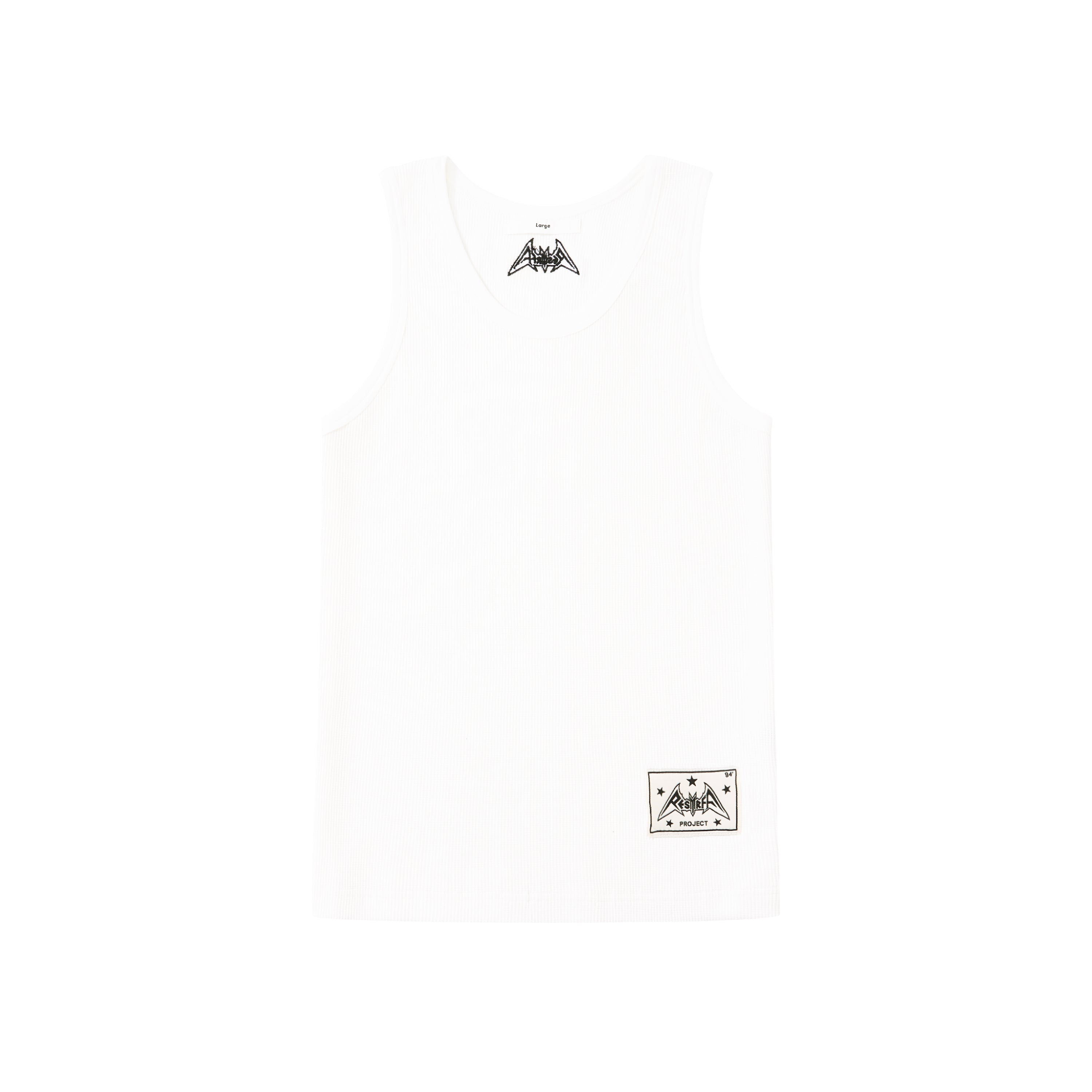 WAFFLE EMBROIDERED LOGO SLIGHTLY STRETCH KNIT RIBBED COTTON SLEEVELESS TANK TOP