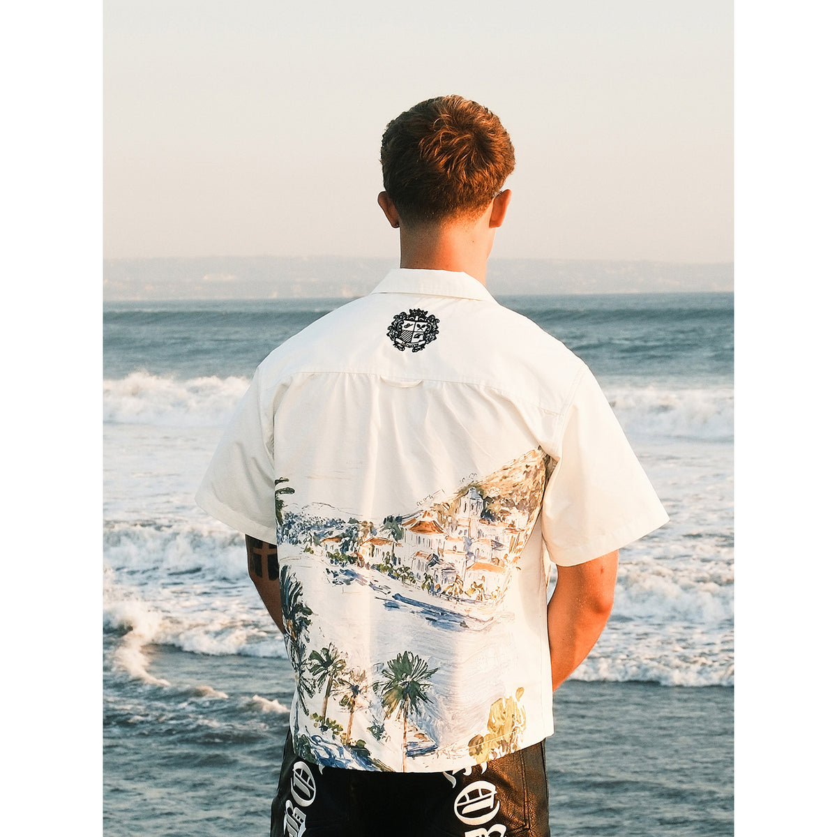 RESERFF Vacation Mode Island Oil‑Painting Print Embroidery Shirt, Women Resort Style Button‑Down Blouse
