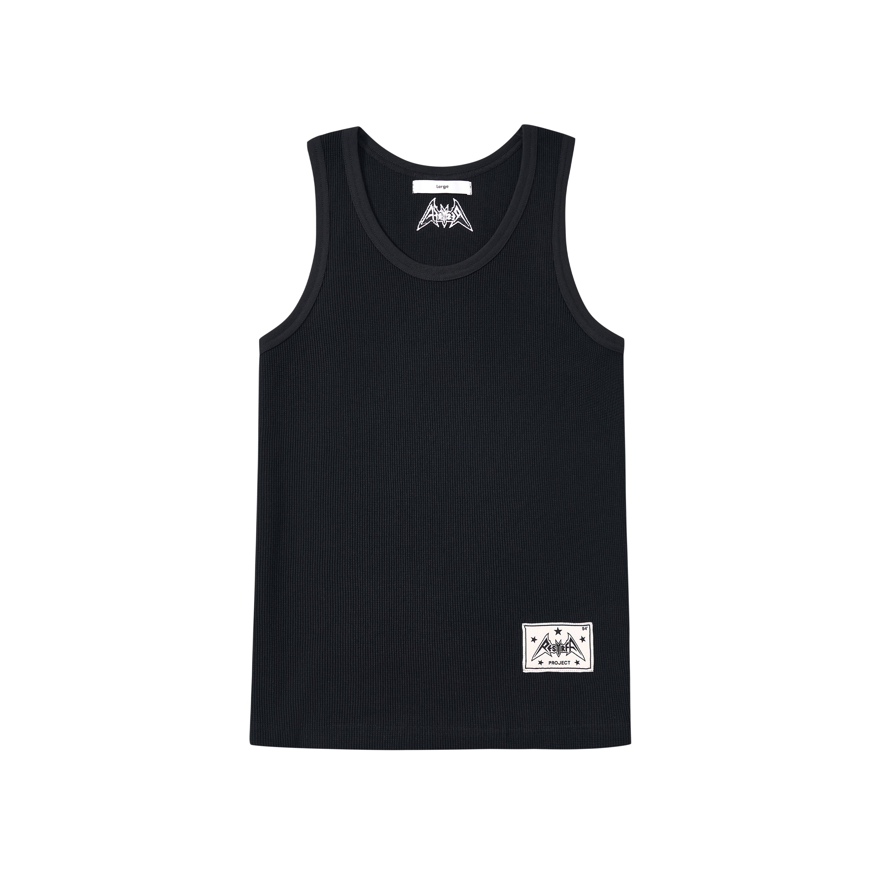 WAFFLE EMBROIDERED LOGO SLIGHTLY STRETCH KNIT RIBBED COTTON SLEEVELESS TANK TOP