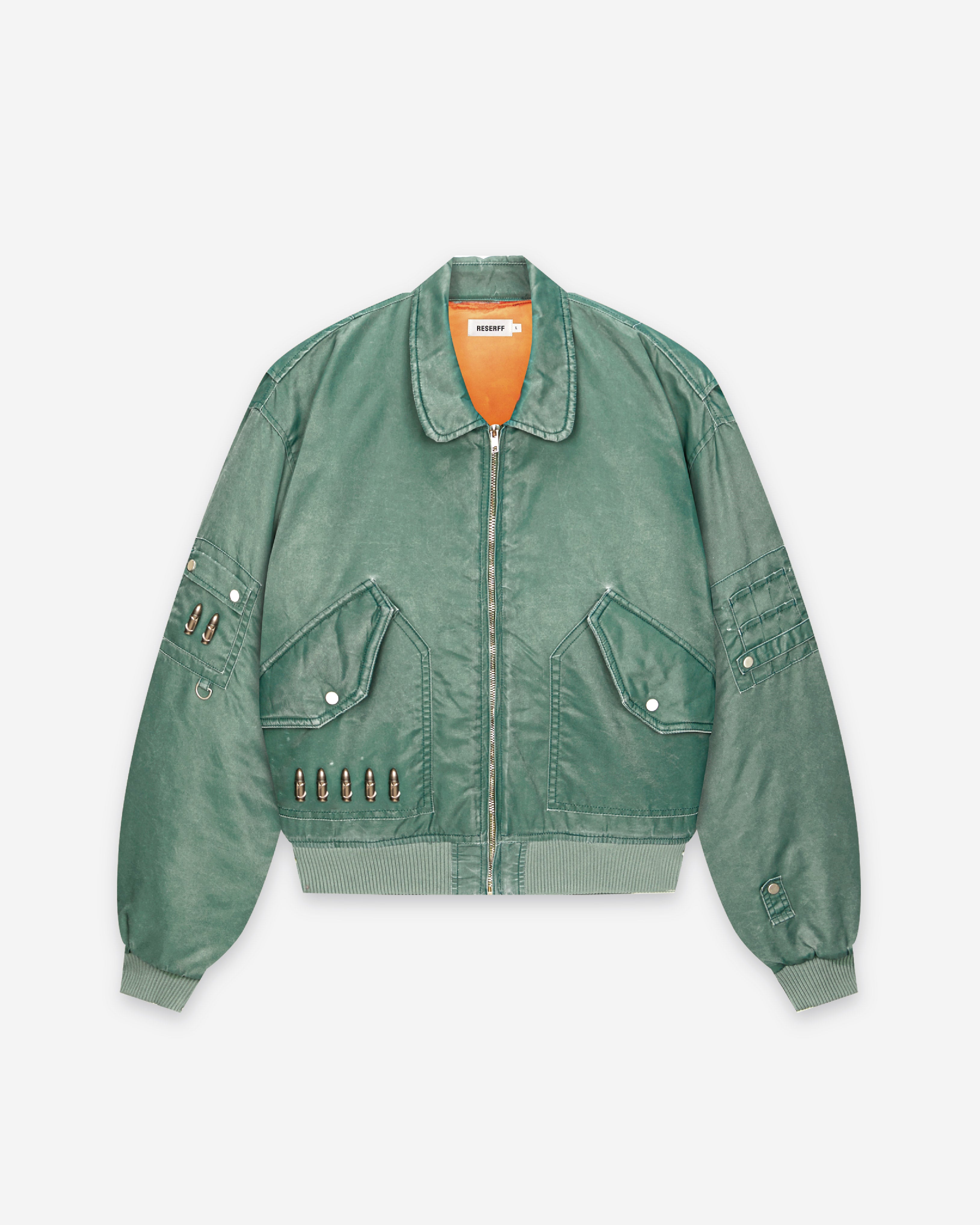 BULLET SEQUENCE RETRO AGED GREEN SILHOUETTE SCIMITAR MA-1 FLIGHT JACKET