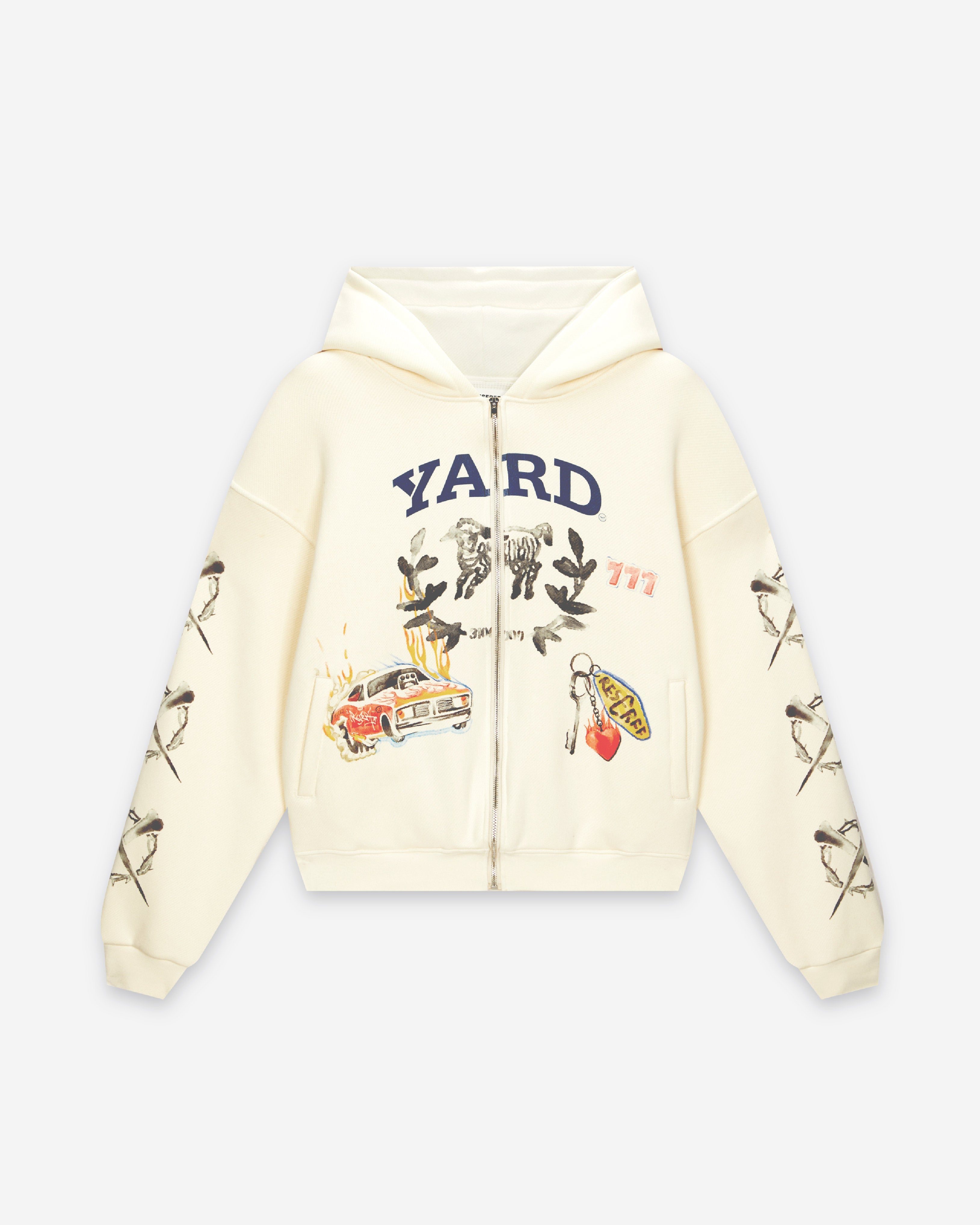 RACING-INSPIRED WATERCOLOR HEAVYWEIGHT WASHED WAFFLE LINED ZIP-UP HOODIE