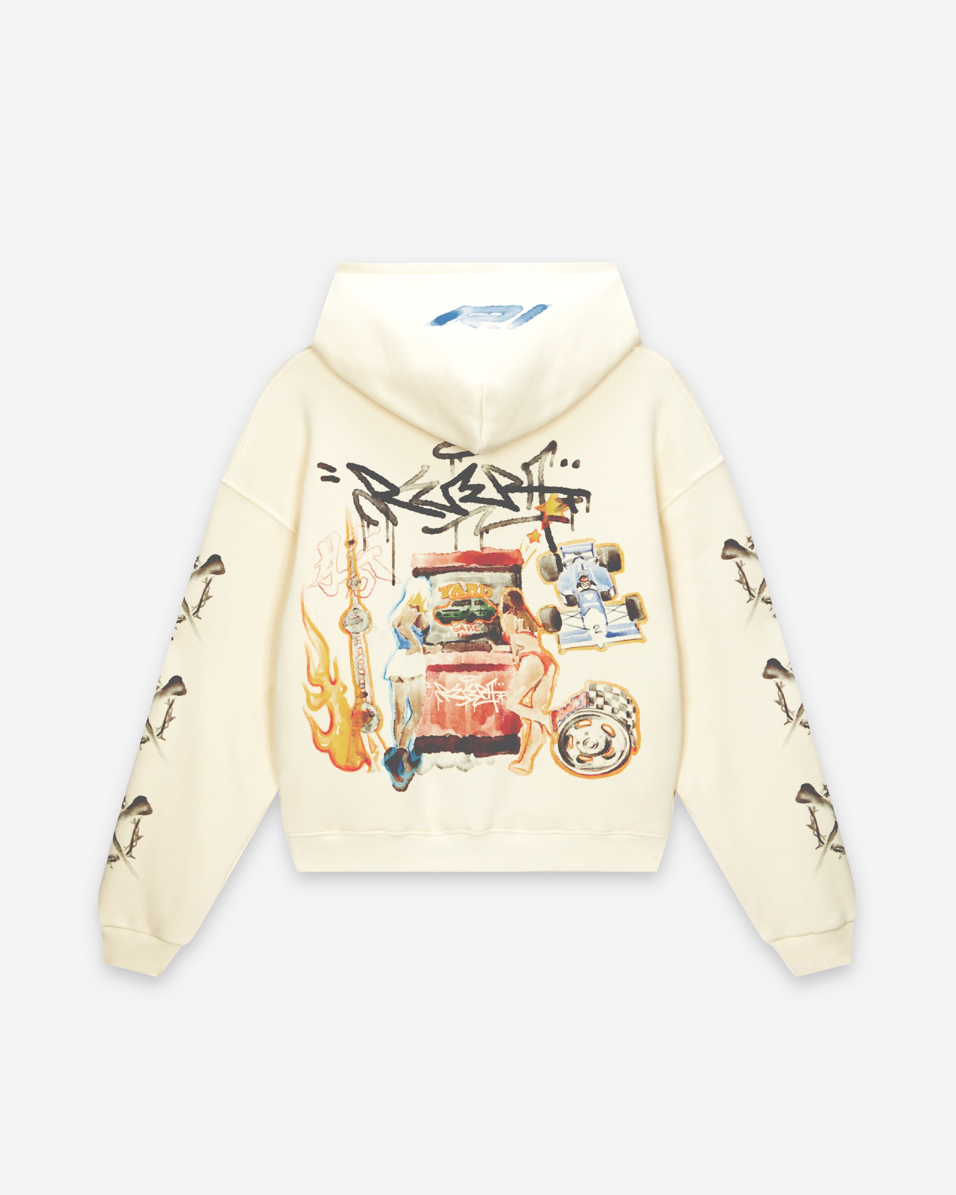 RACING-INSPIRED WATERCOLOR HEAVYWEIGHT WASHED WAFFLE LINED ZIP-UP HOODIE