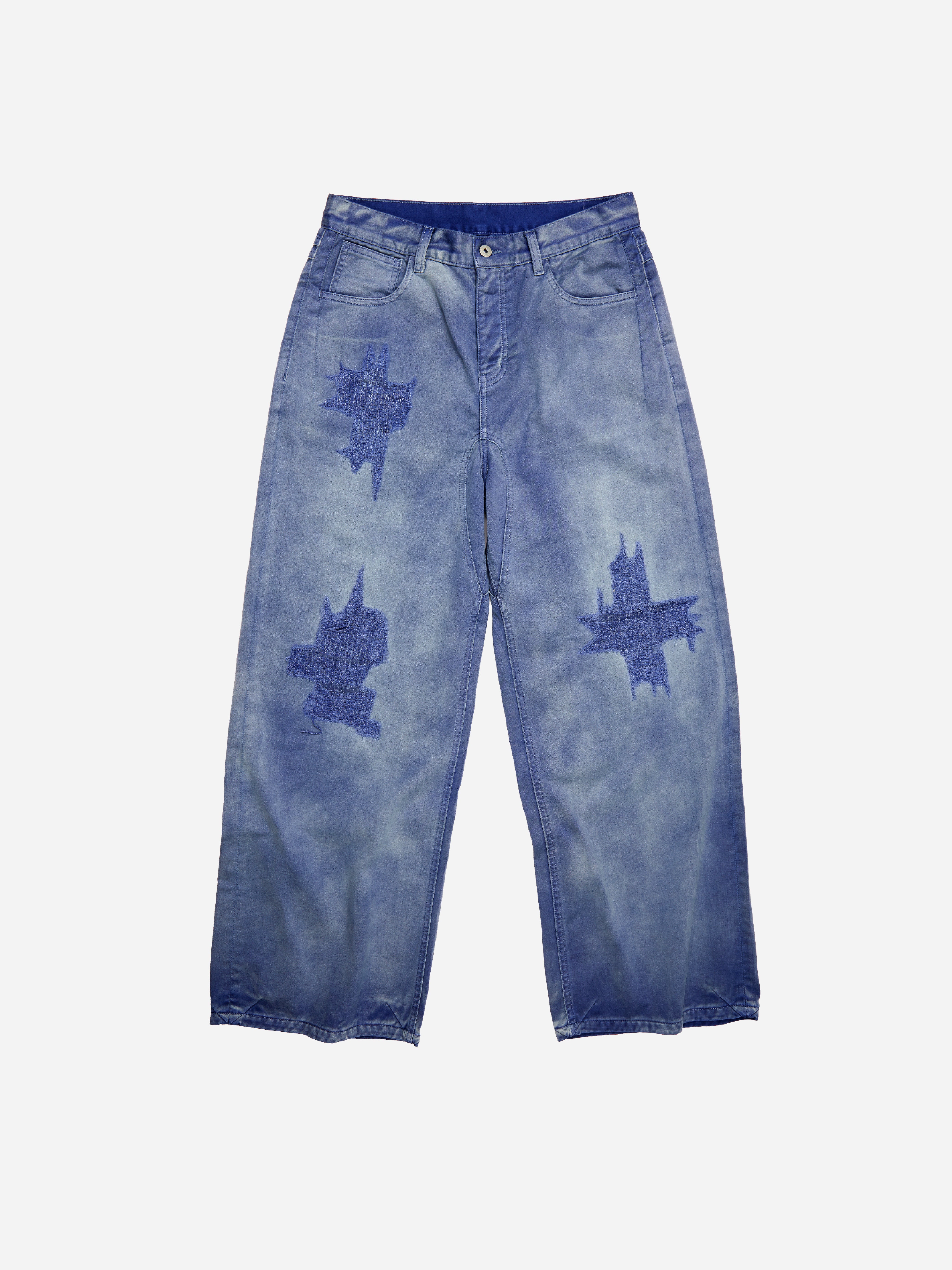 CROSS-METHOD HEAVY-DUTY OLD-FASHIONED DAMAGED WIDE LEGS FRENCH TROUSERS JEANS